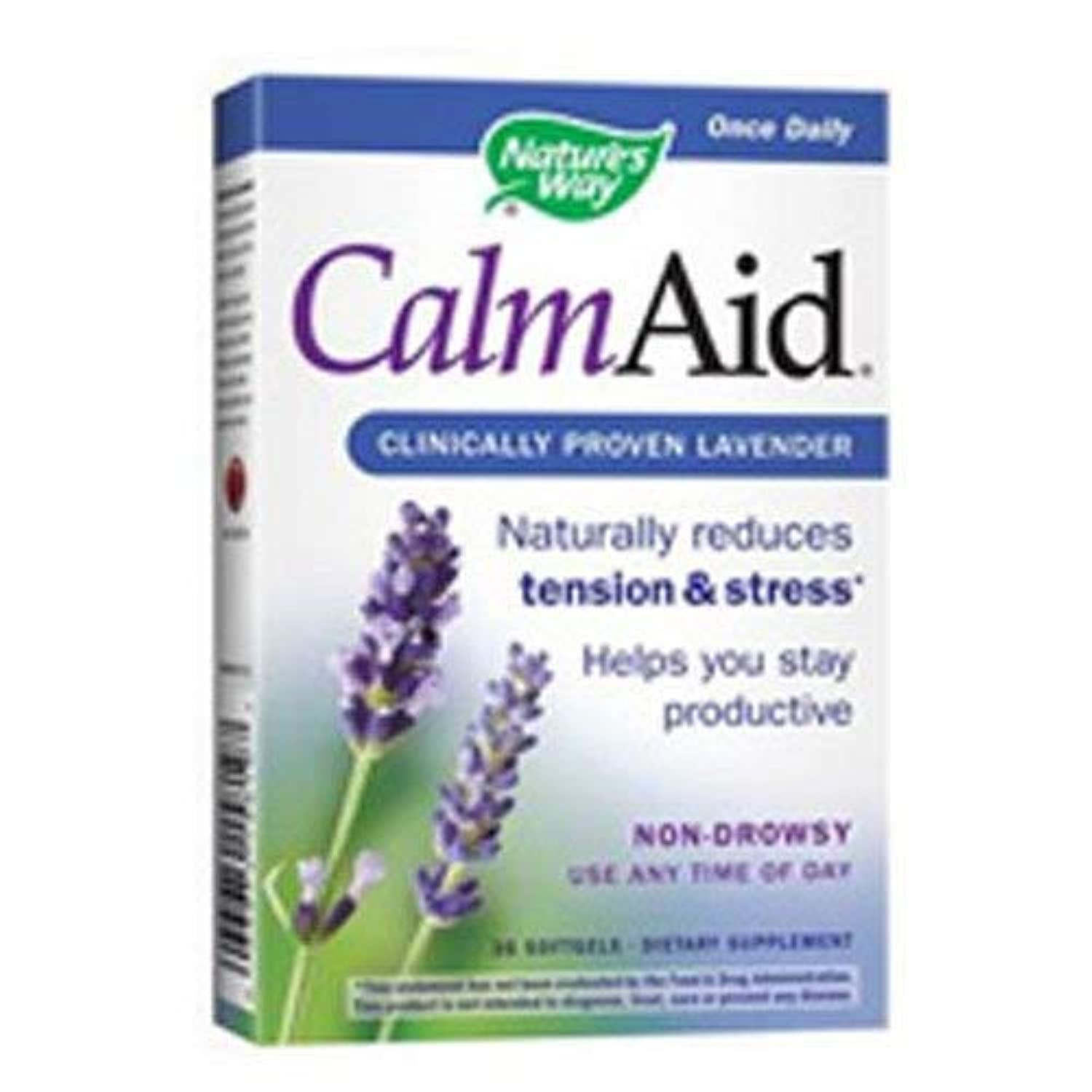 Nature's Way CalmAid Lavanda cápsulas blandas para apoyar la relajación diaria.