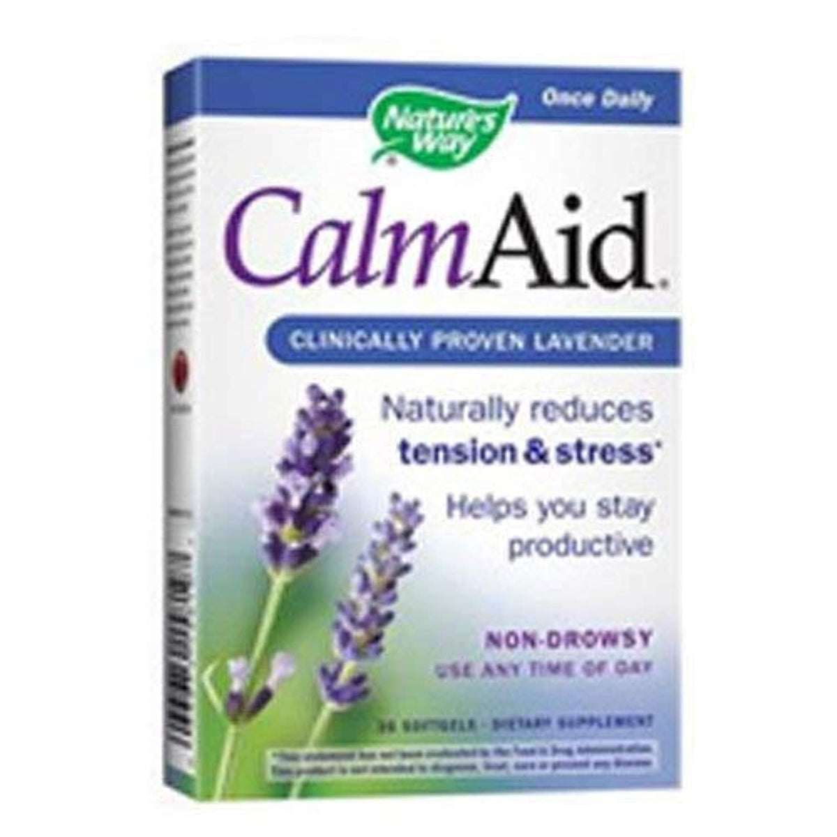 Nature's Way CalmAid Lavanda cápsulas blandas para apoyar la relajación diaria.