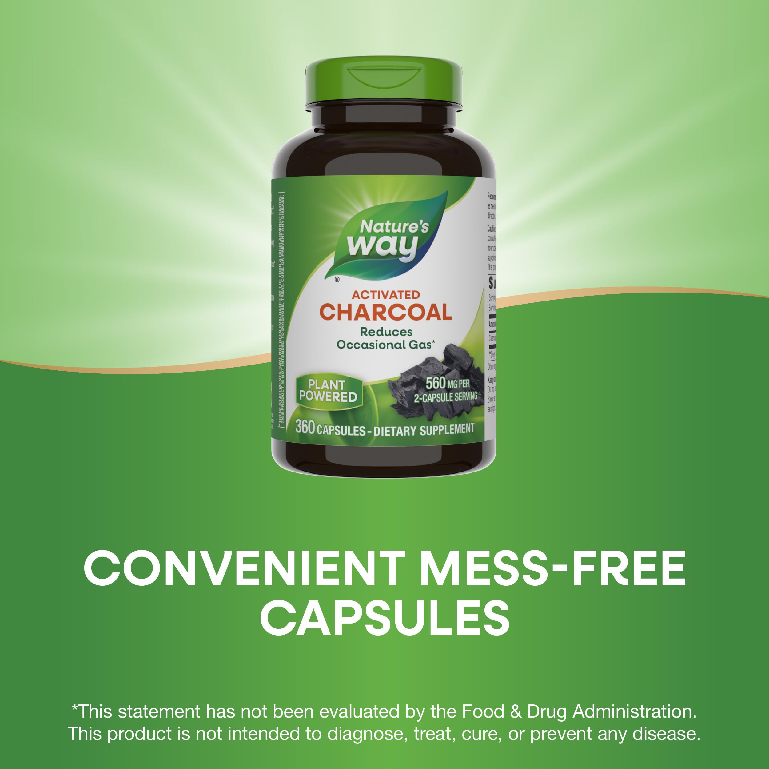 Nature's Way Carbón Activado: envase de 360 cápsulas para conveniencia