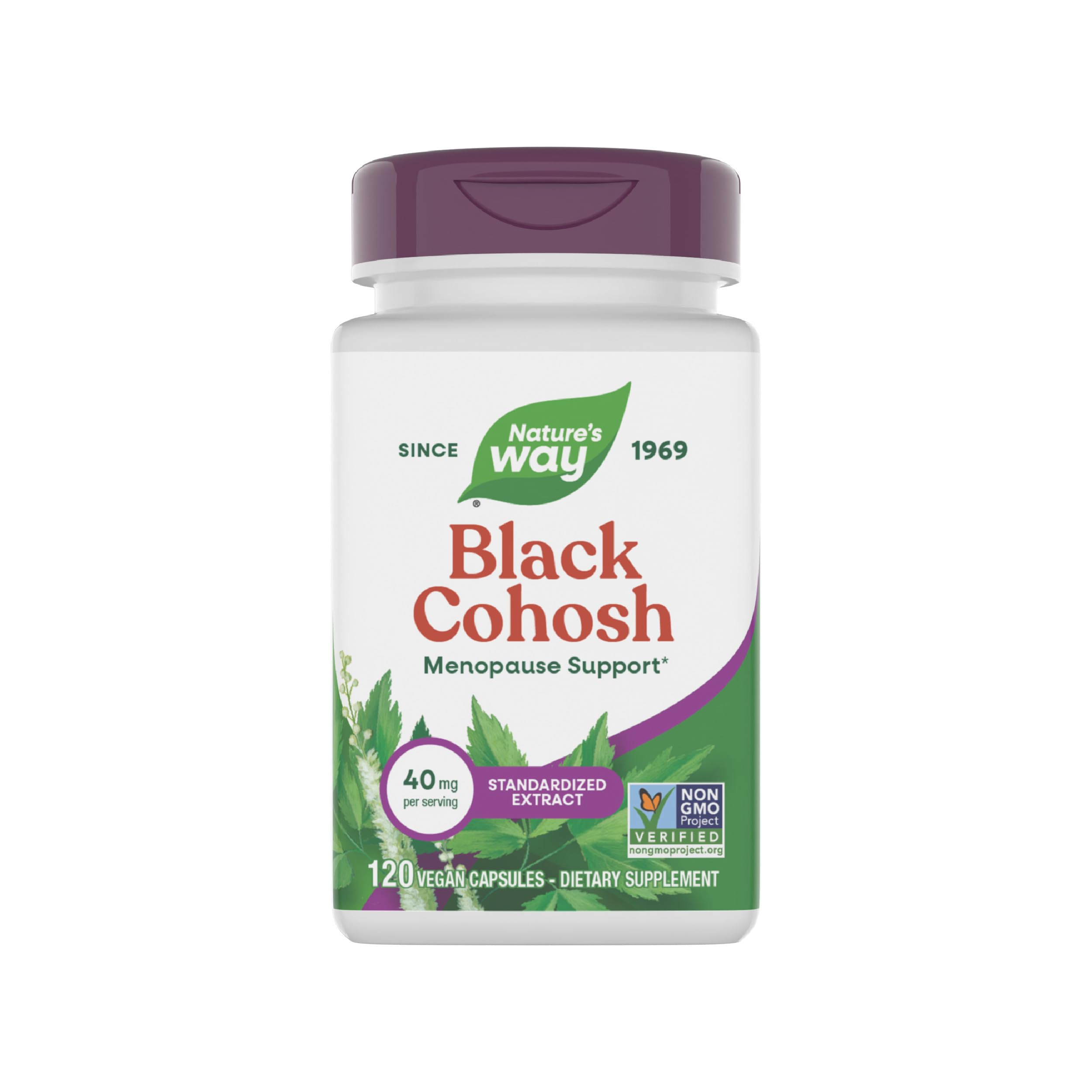 Frasco frontal de Nature's Way Cimífuga Negra, apoyo durante la menopausia.