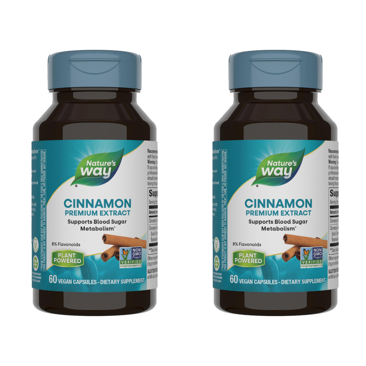 Nature's Way Cinnamon Premium Extract: botella de cápsulas, aroma cálido para cocina y bebidas.