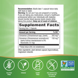 Etiqueta frontal Nature's Way Cinnamon Premium Extract con información de flavonoides y usos culinarios.