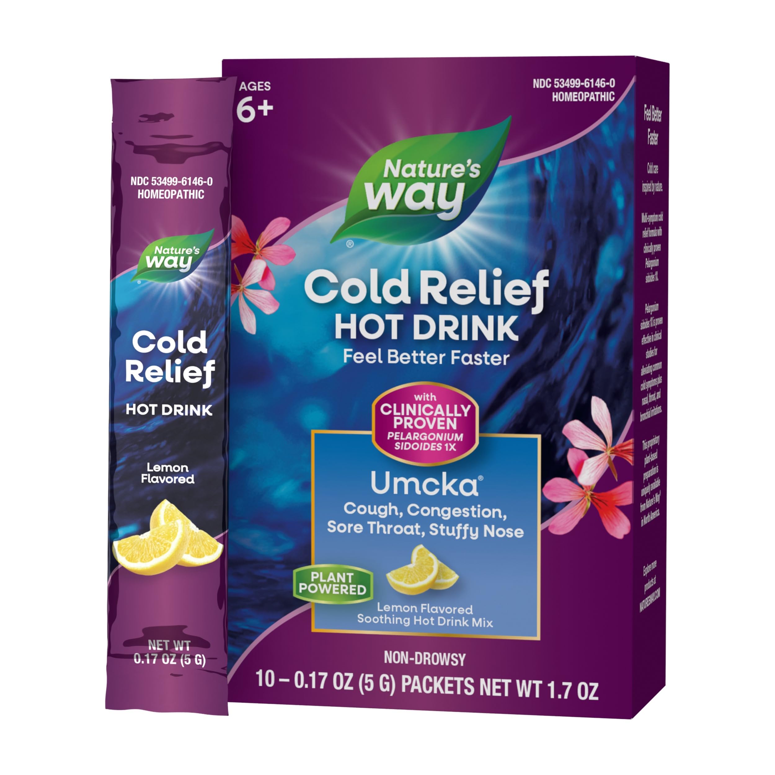 Nature's Way Cold Relief Hot Drink, envase del paquete para uso diario.