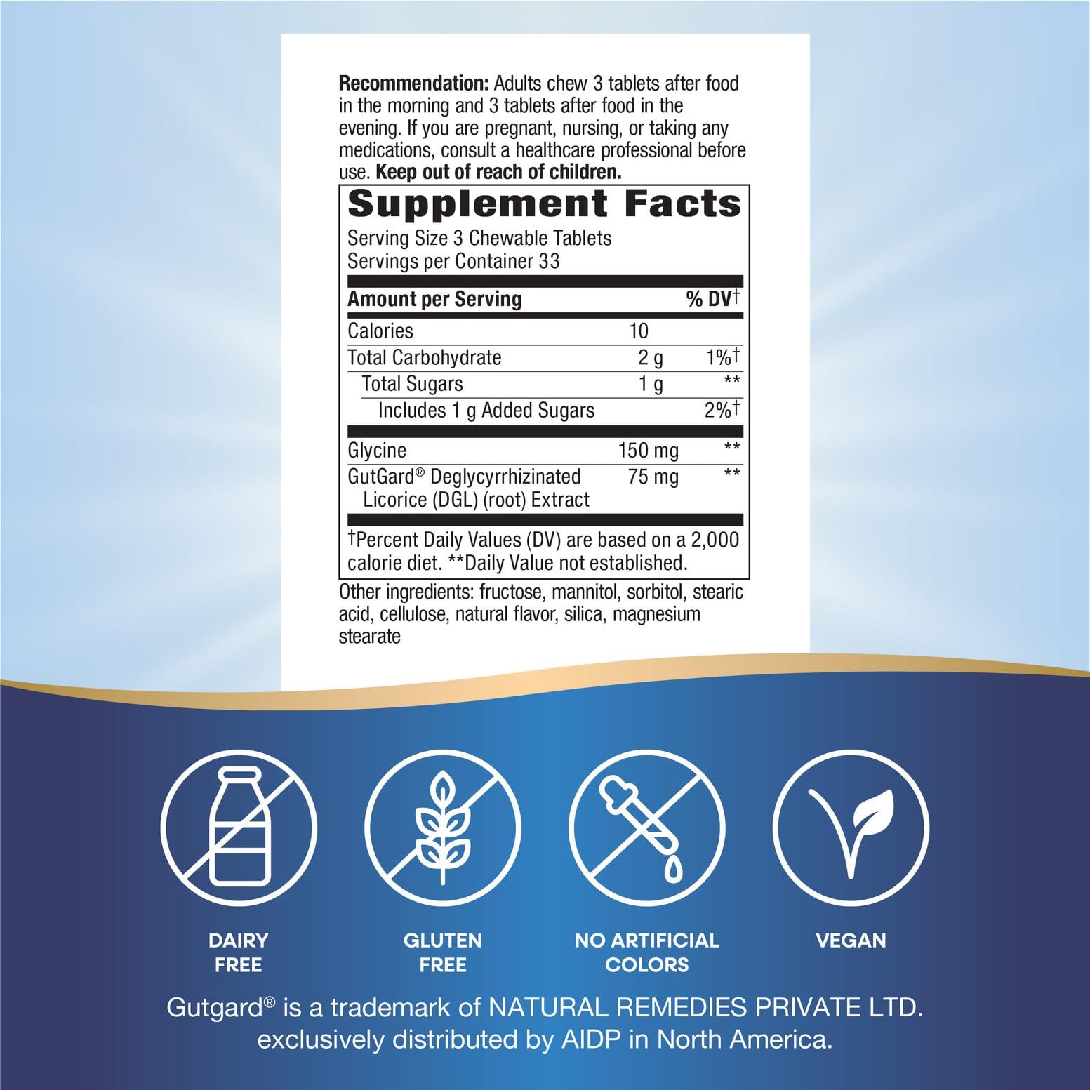 Nature's Way DGL, detalle de etiqueta, contiene extracto deglicirrizinado de regaliz.