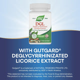 Nature's Way DGL, lista de ingredientes destacando sin gluten y vegano.