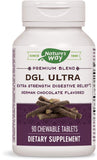 Natures Way DGL Ultra 10 tabletas sabor chocolate, potentes y fáciles de masticar para uso diario.