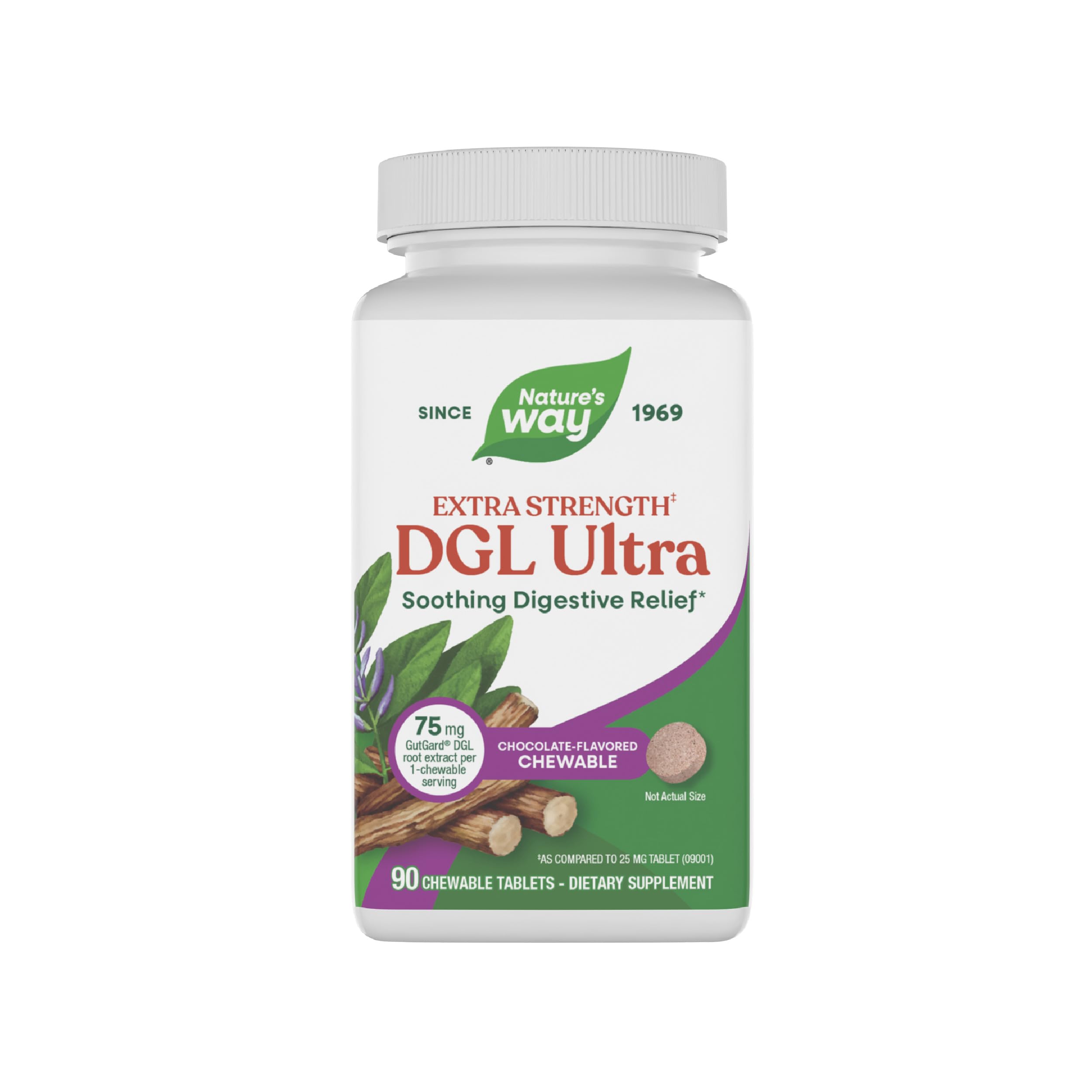 Nature's Way DGL Ultra, botella, apoyo digestivo diario y fácil de tomar.