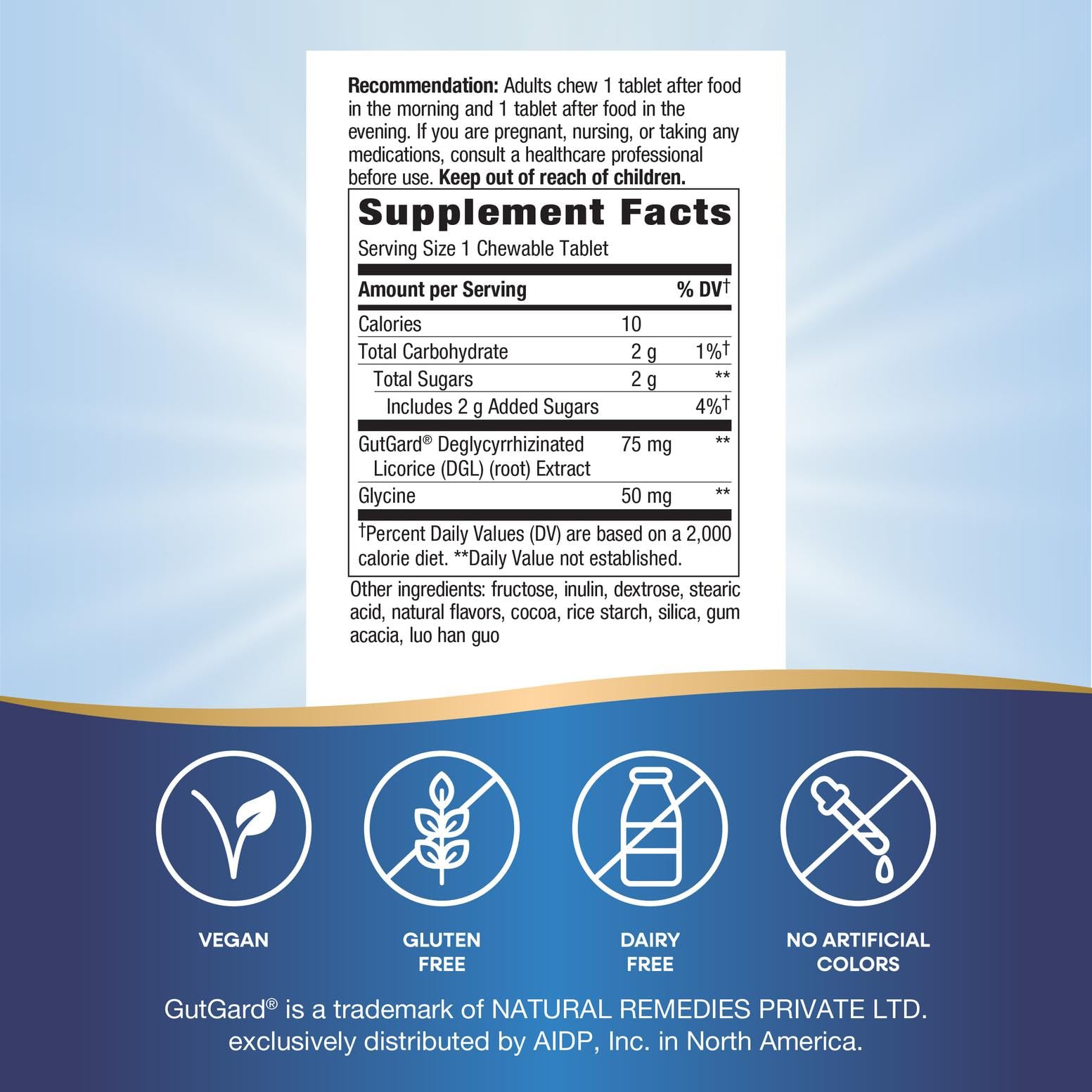 Nature's Way DGL Ultra, producto vegano y libre de gluten, apto para dietas.