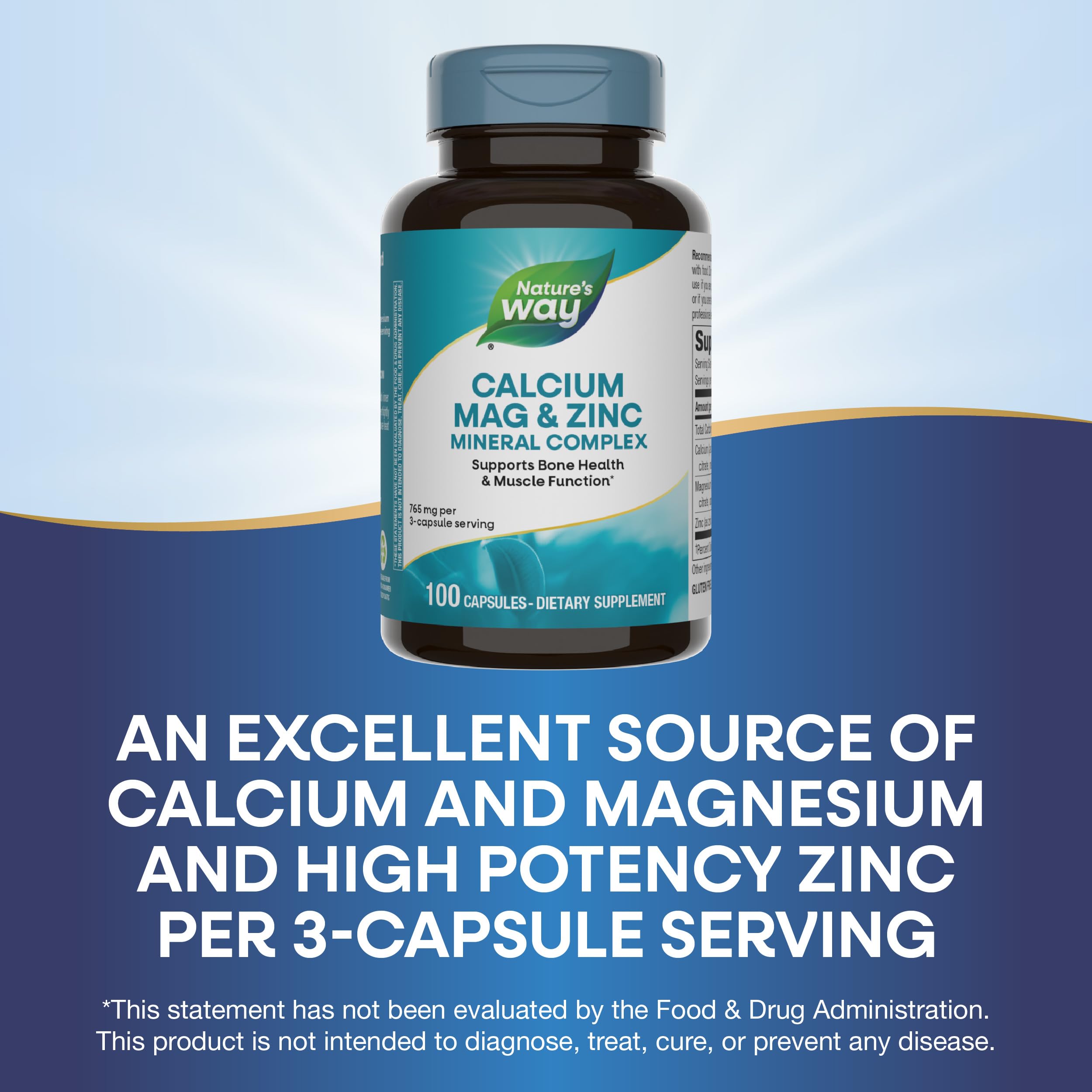 Nature's Way Calcium Magnesium Zinc, uso diario con comida