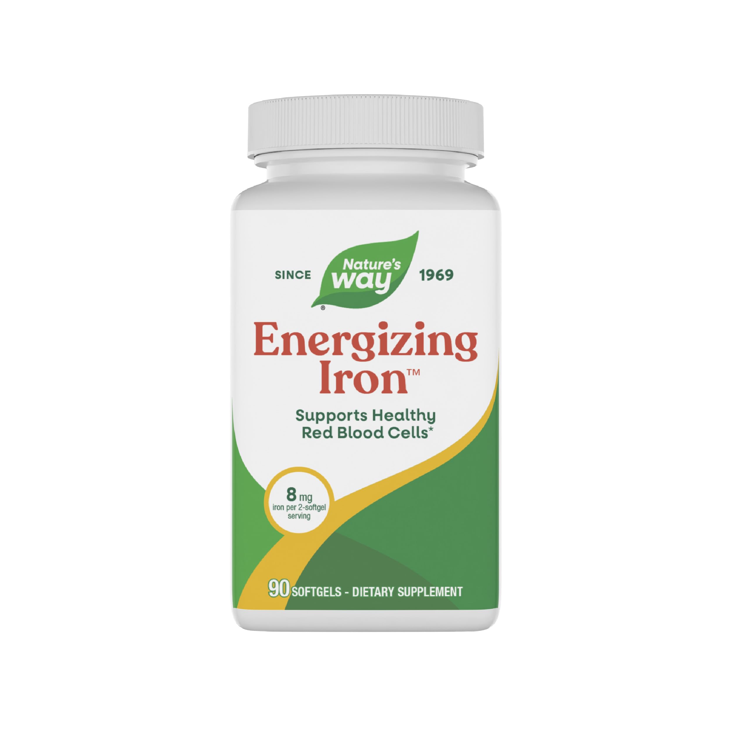 Nature's Way Energizing Iron: botella con cápsulas suaves para uso diario.