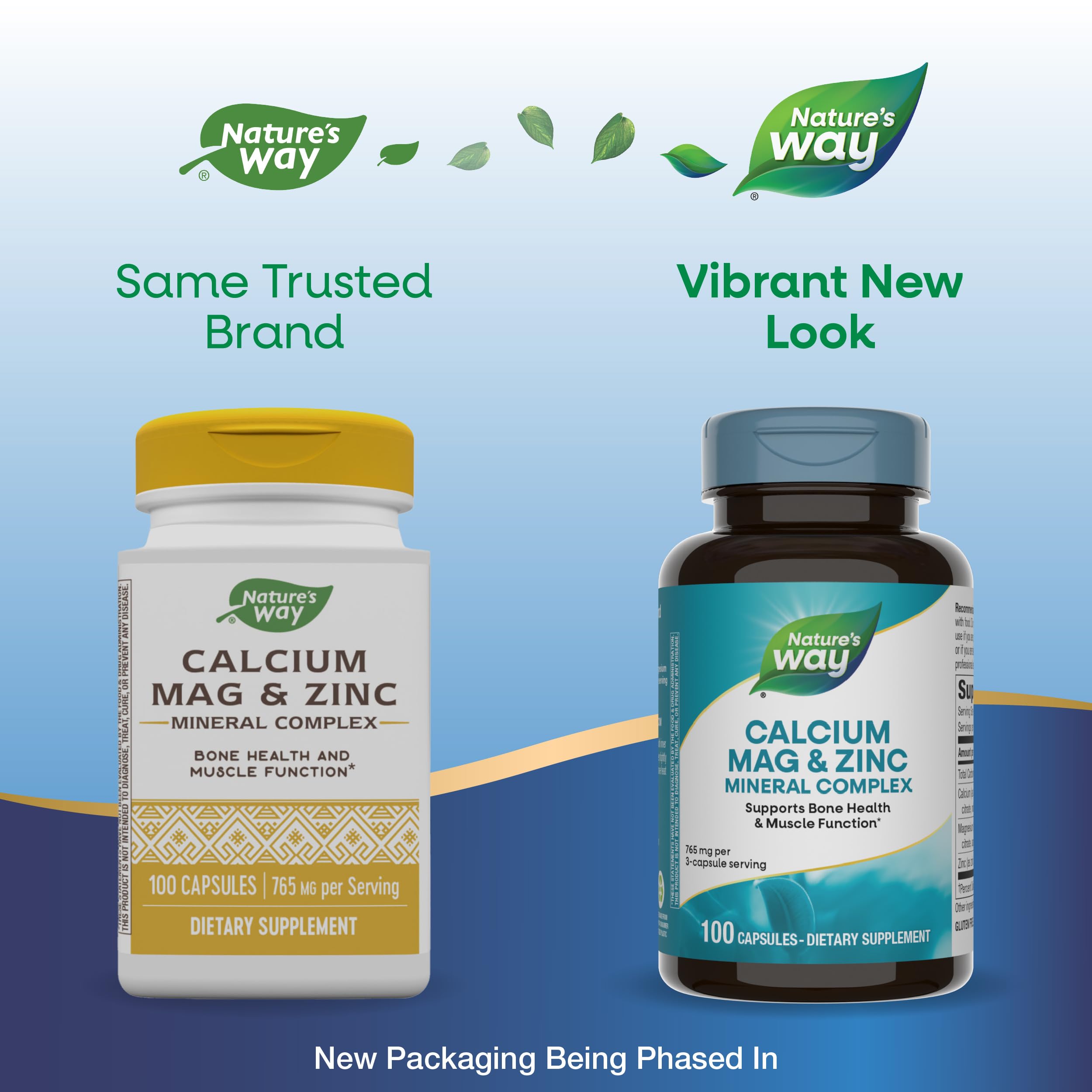 Nature's Way Calcium Magnesium Zinc, etiqueta de producto con información de ingredientes sin gluten