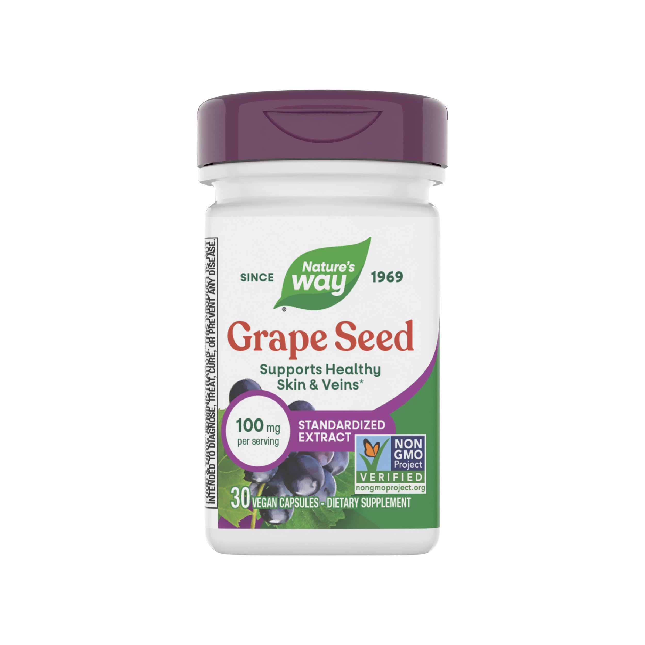 Nature's Way Extracto de Semilla de Uva, cápsulas veganas para apoyo antioxidante diario.