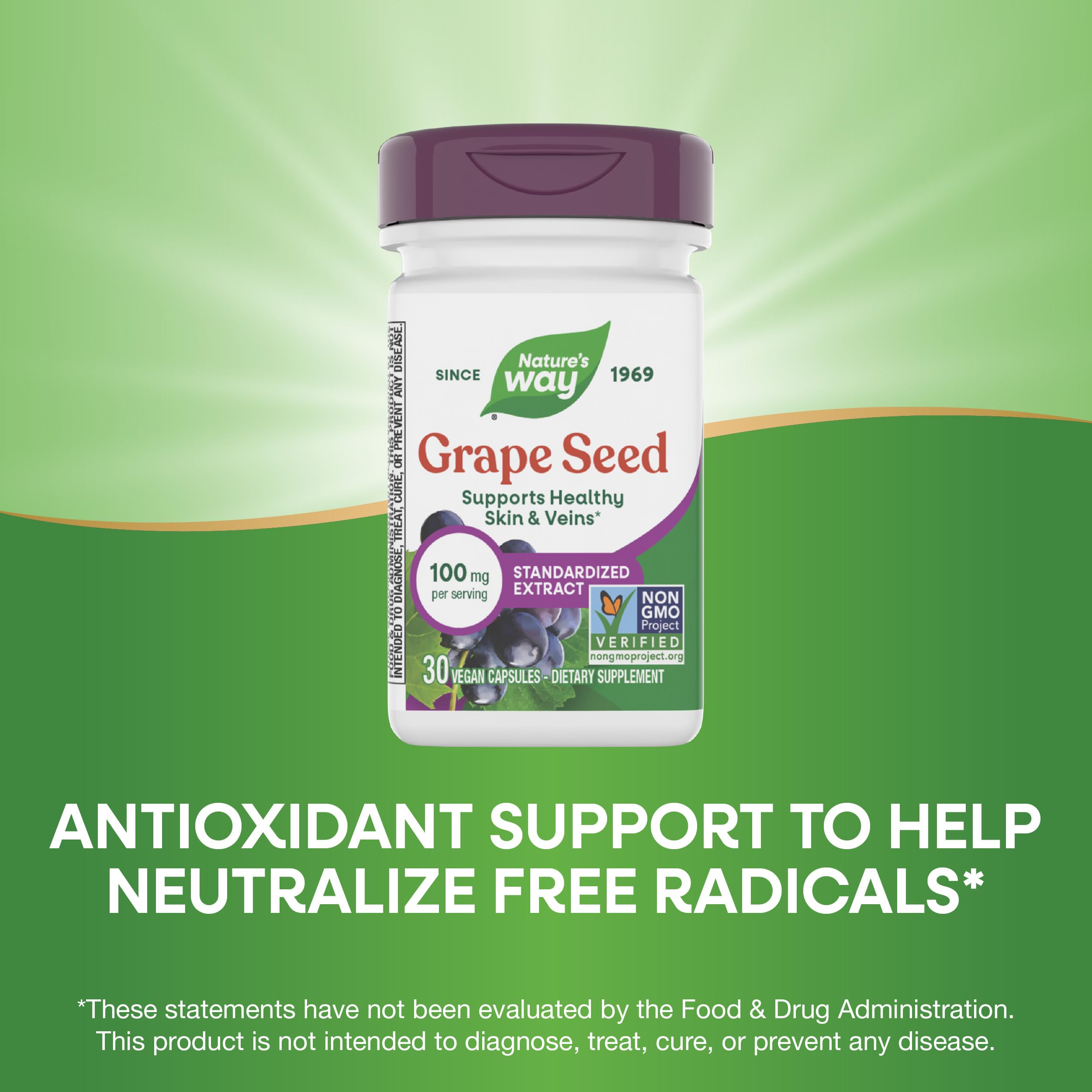Polifenoles al 95% en Nature's Way Extracto de Semilla de Uva para antioxidantes.