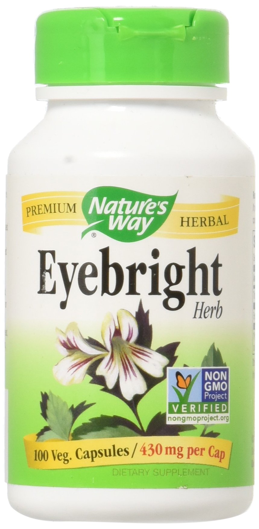 Nature's Way Eyebright cápsulas, etiqueta enfocada para verificar información del producto