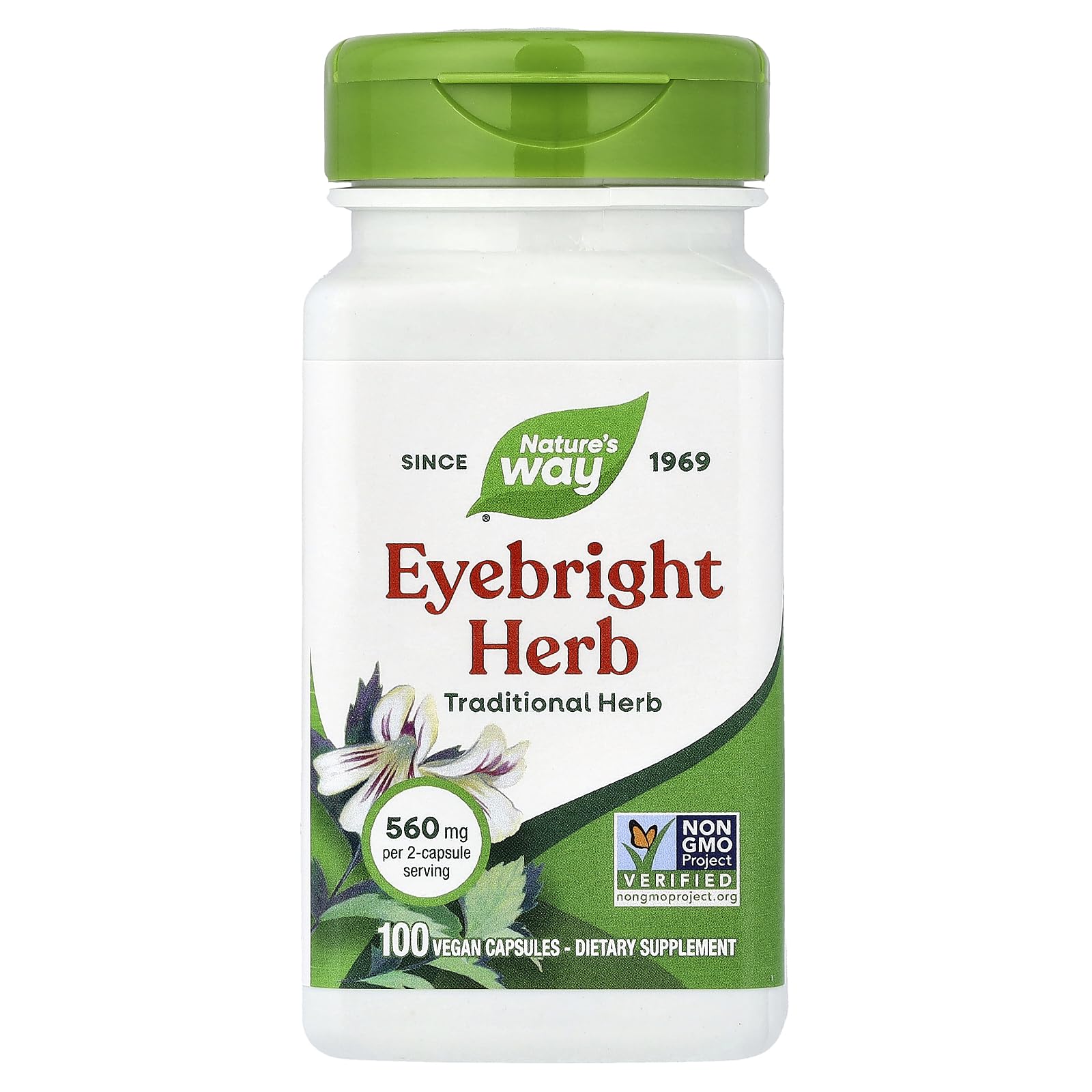 Nature's Way Eyebright, frasco de cápsulas, hierba tradicional apta para veganos y sin gluten.