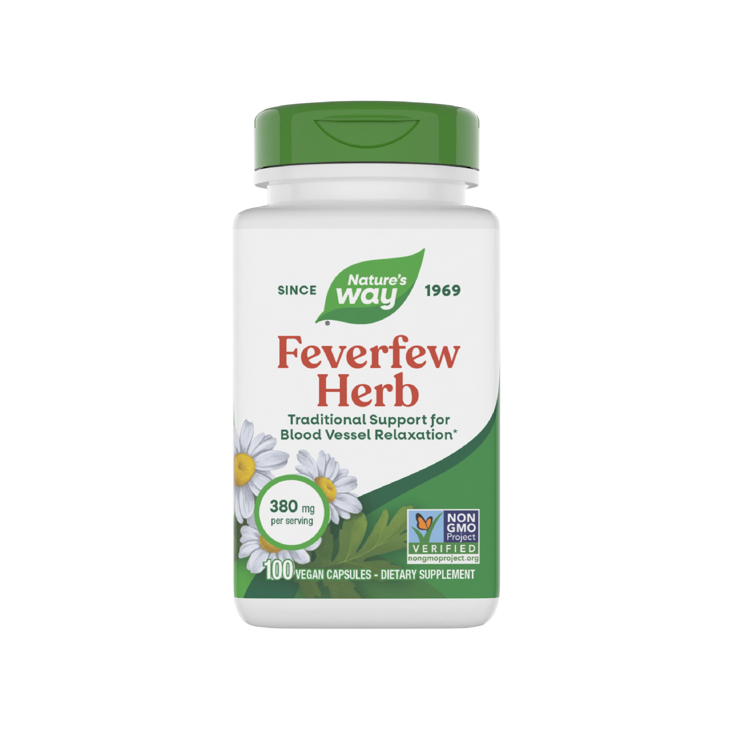 Nature's Way Feverfew: cápsulas de 380 mg para apoyo tradicional de relajación vascular
