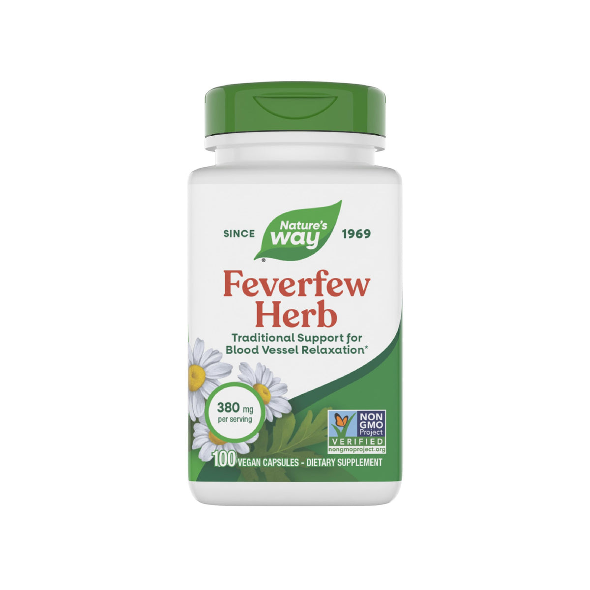 Nature's Way Feverfew: cápsulas de 380 mg para apoyo tradicional de relajación vascular