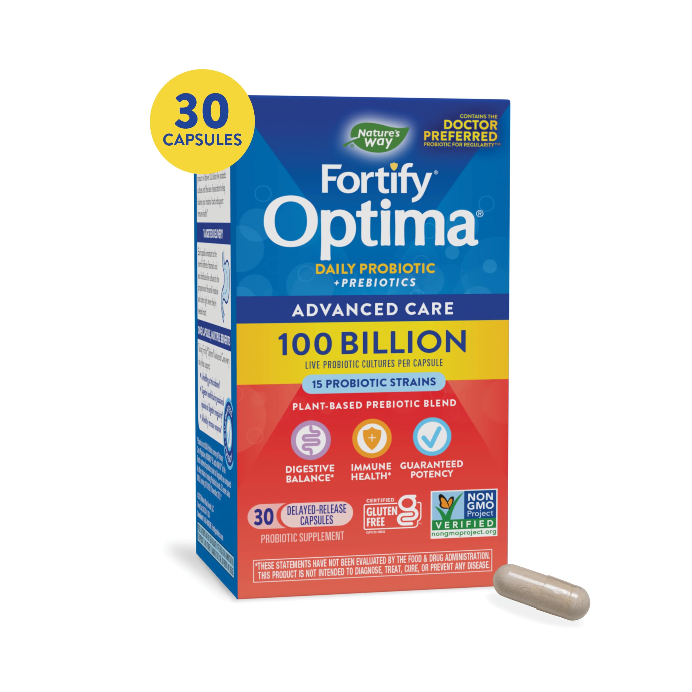Nature's Way Fortify Optima, botella en primer plano, apoyo digestivo diario