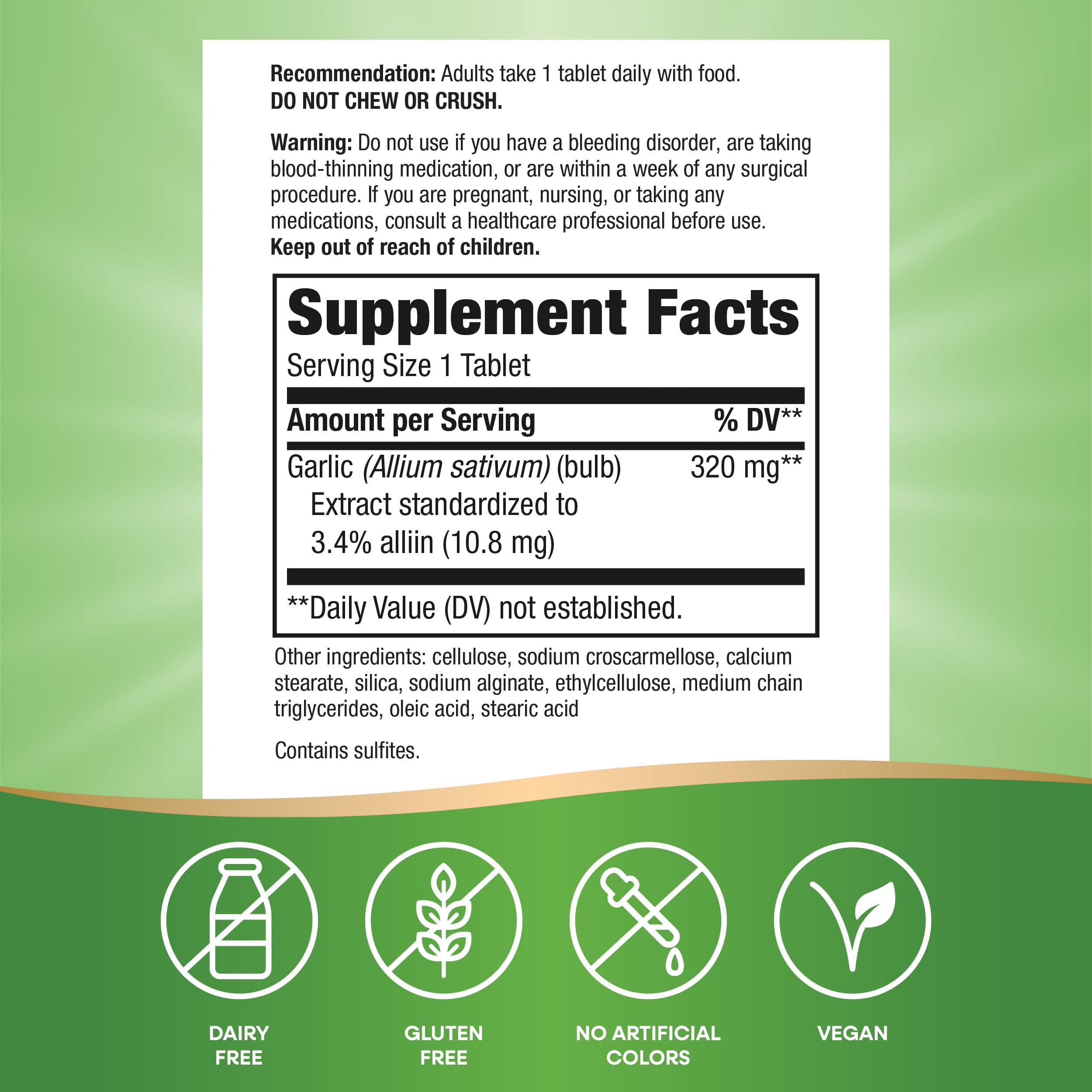 Nature's Way Garlinase 5000 ajo contenido 320 mg por tableta