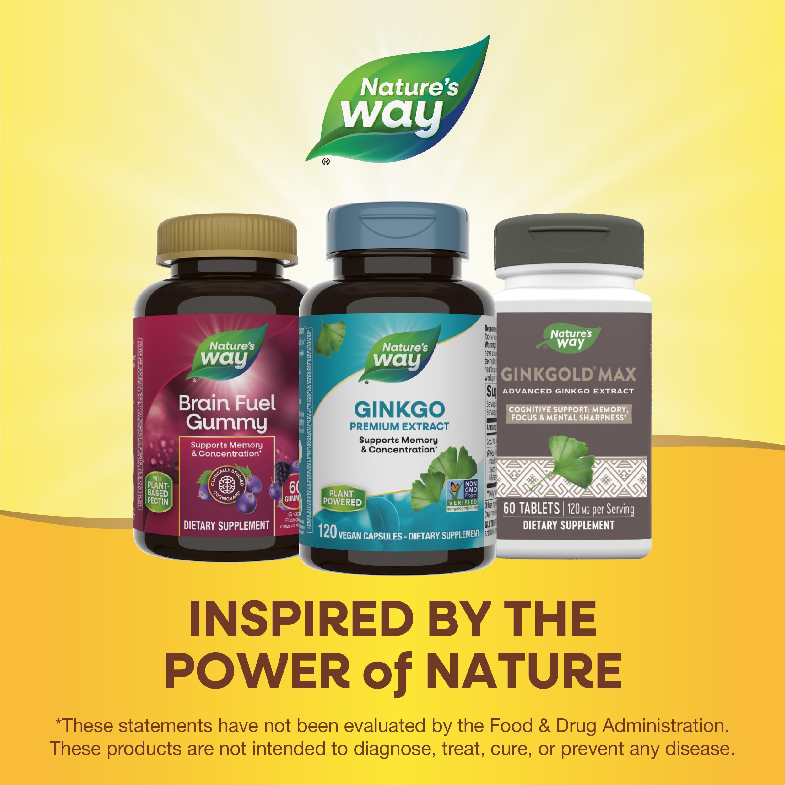Nature's Way Ginkgo, empaque: vegano y sin gluten.