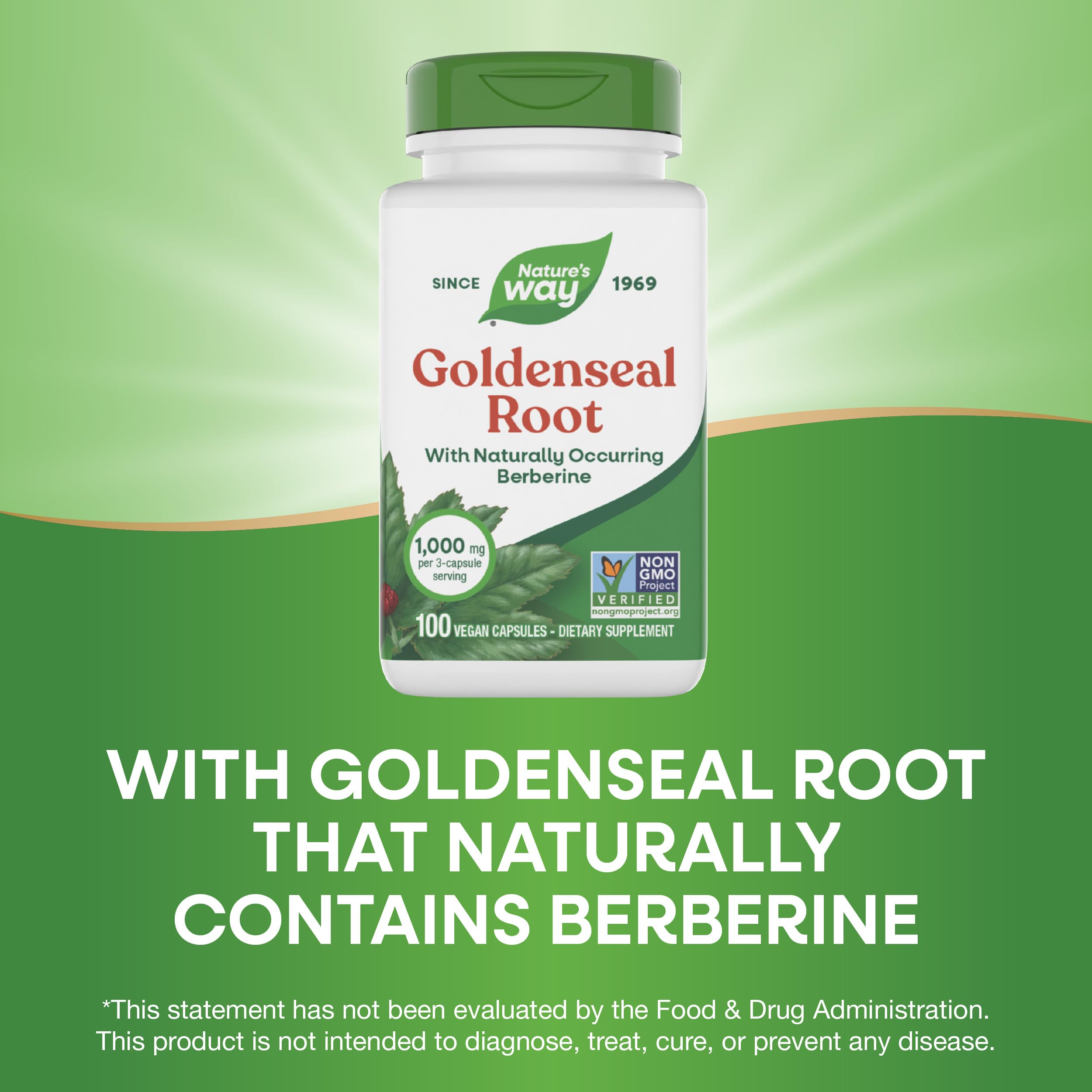 Cápsulas de Goldenseal Nature's Way listas para consumo diario