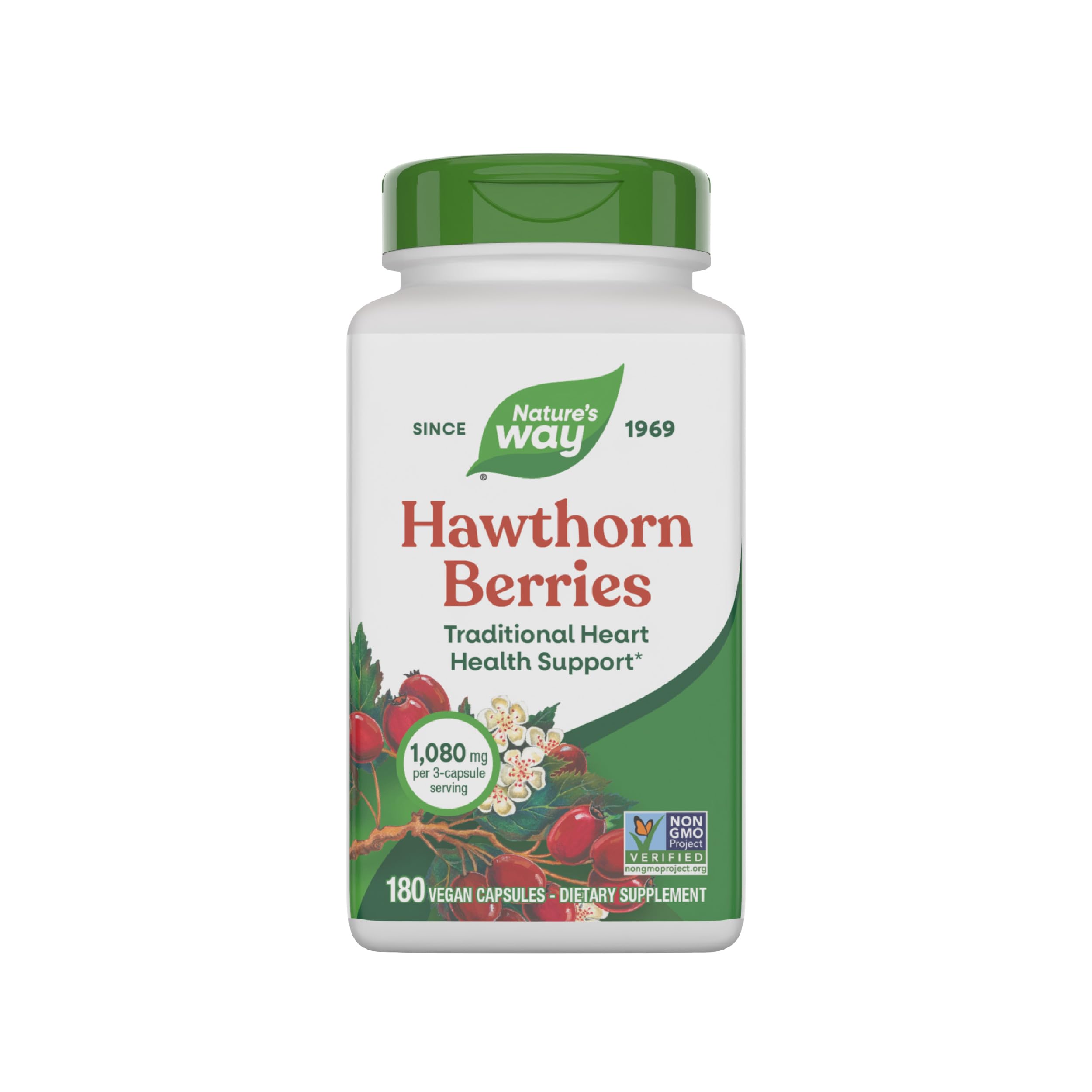 Nature's Way Hawthorn, botella de cápsulas para uso diario.