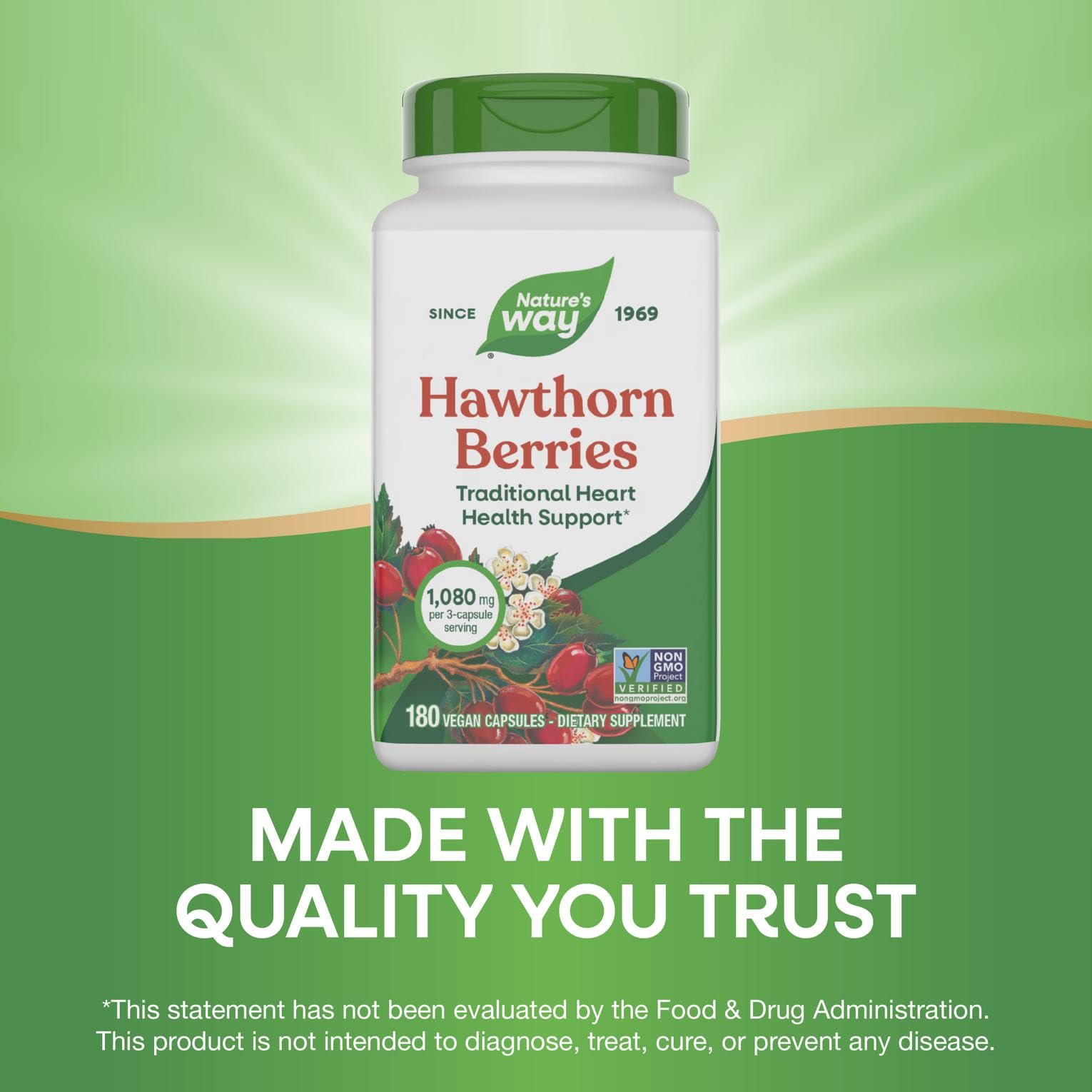 Nature's Way Hawthorn, sello gluten-free y vegano.