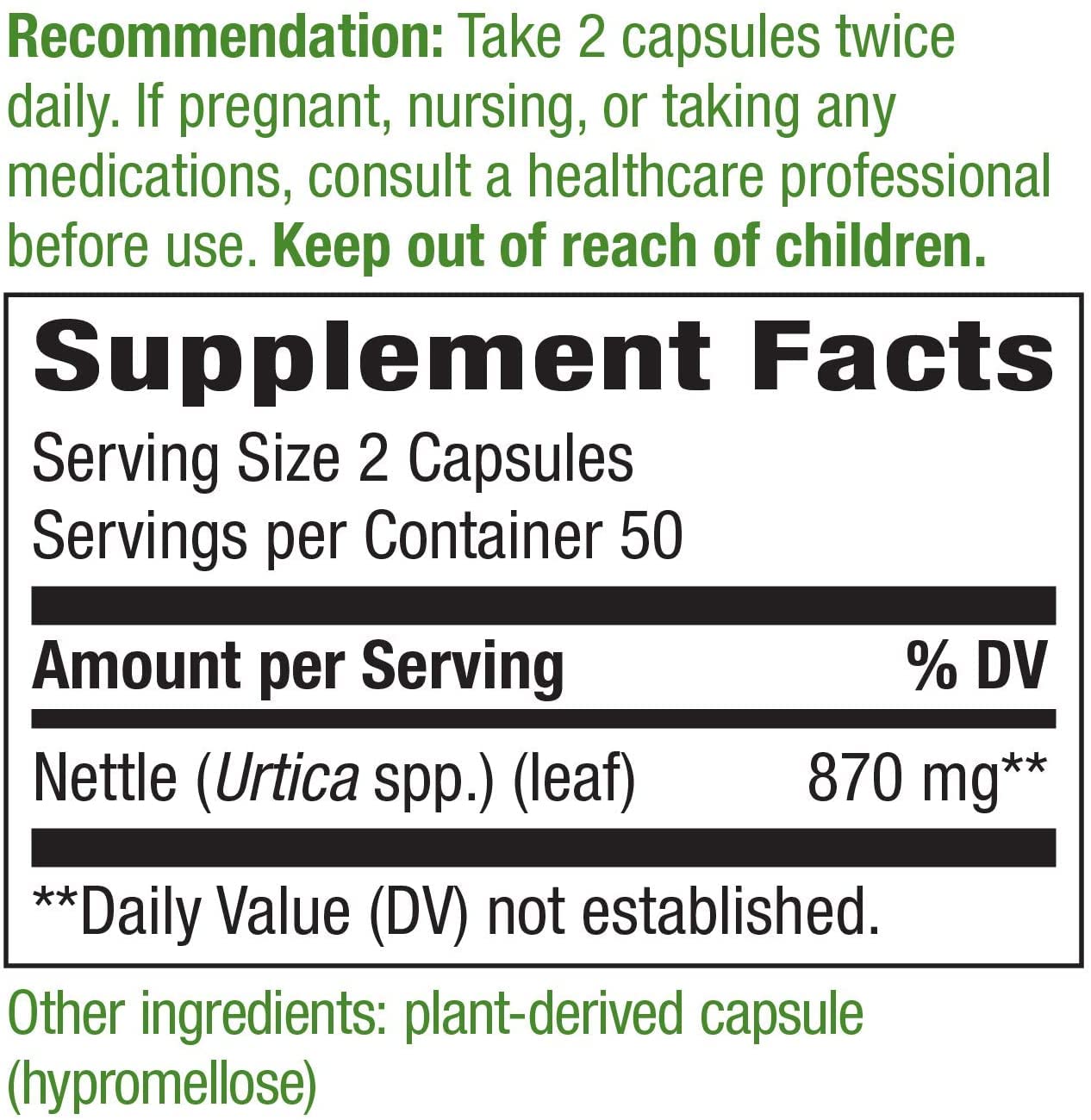Nature's Way hoja de ortiga 435 mg bote: conserva calidad para tu rutina.