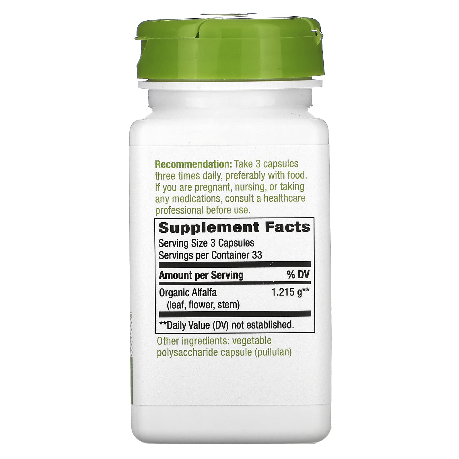 Nature's Way Hojas de Alfalfa, capsulas: toma conveniente para un aporte vegetal diario