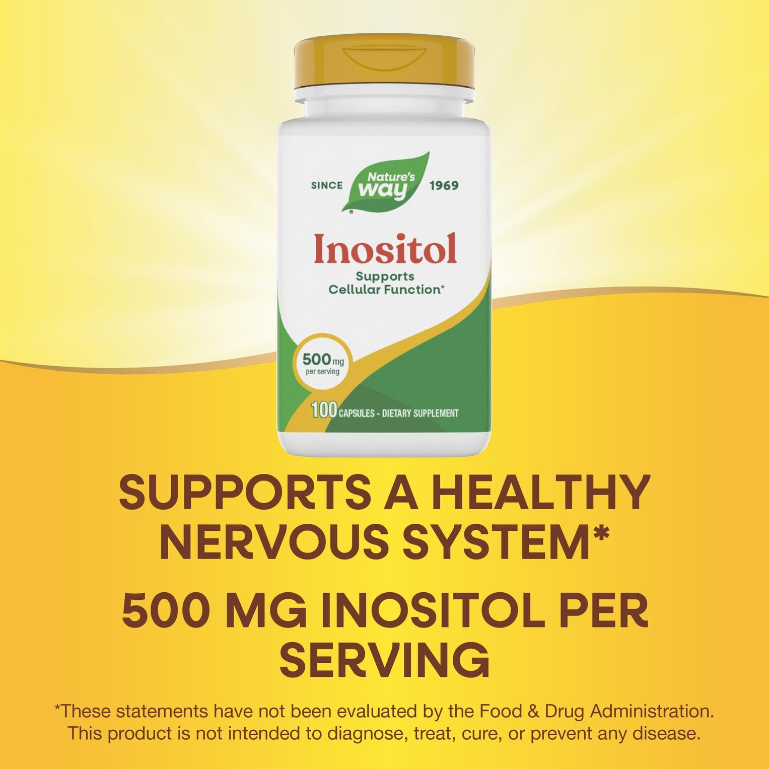 Envase reciclado de Nature's Way Inositol, botella con materiales posconsumo.
