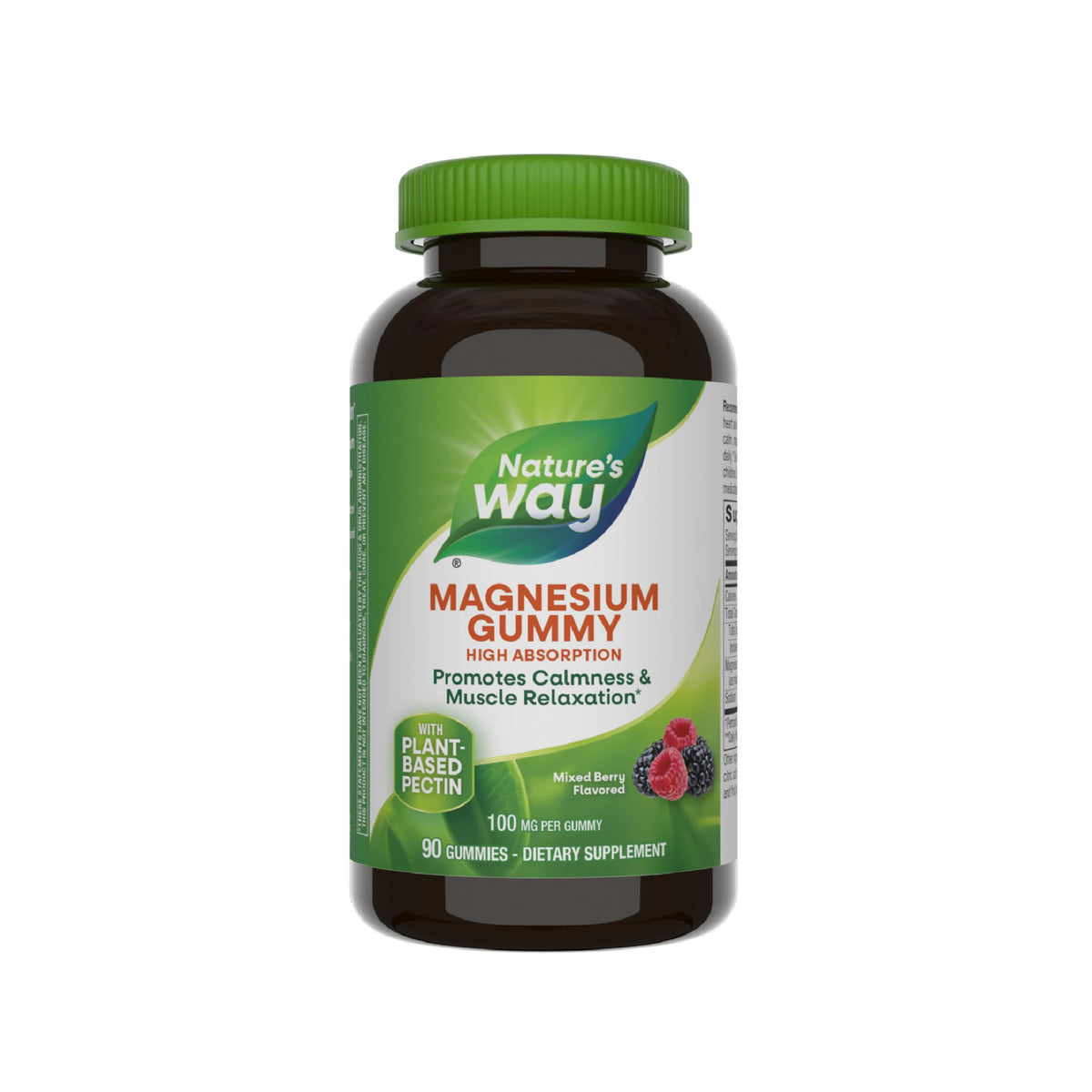 Nature’s Way Magnesium Gummies: botella volcado, posible apoyo a la relajación muscular