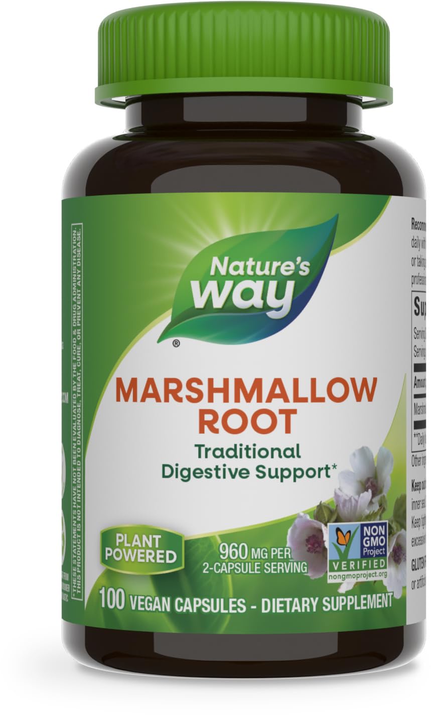 Nature's Way Raíz de Malvavisco: botella con cápsulas para bienestar digestivo diario.