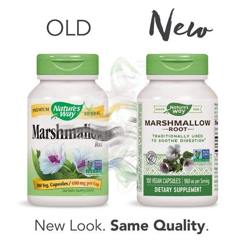 Etiqueta de Nature's Way Marshmallow Root con información clara