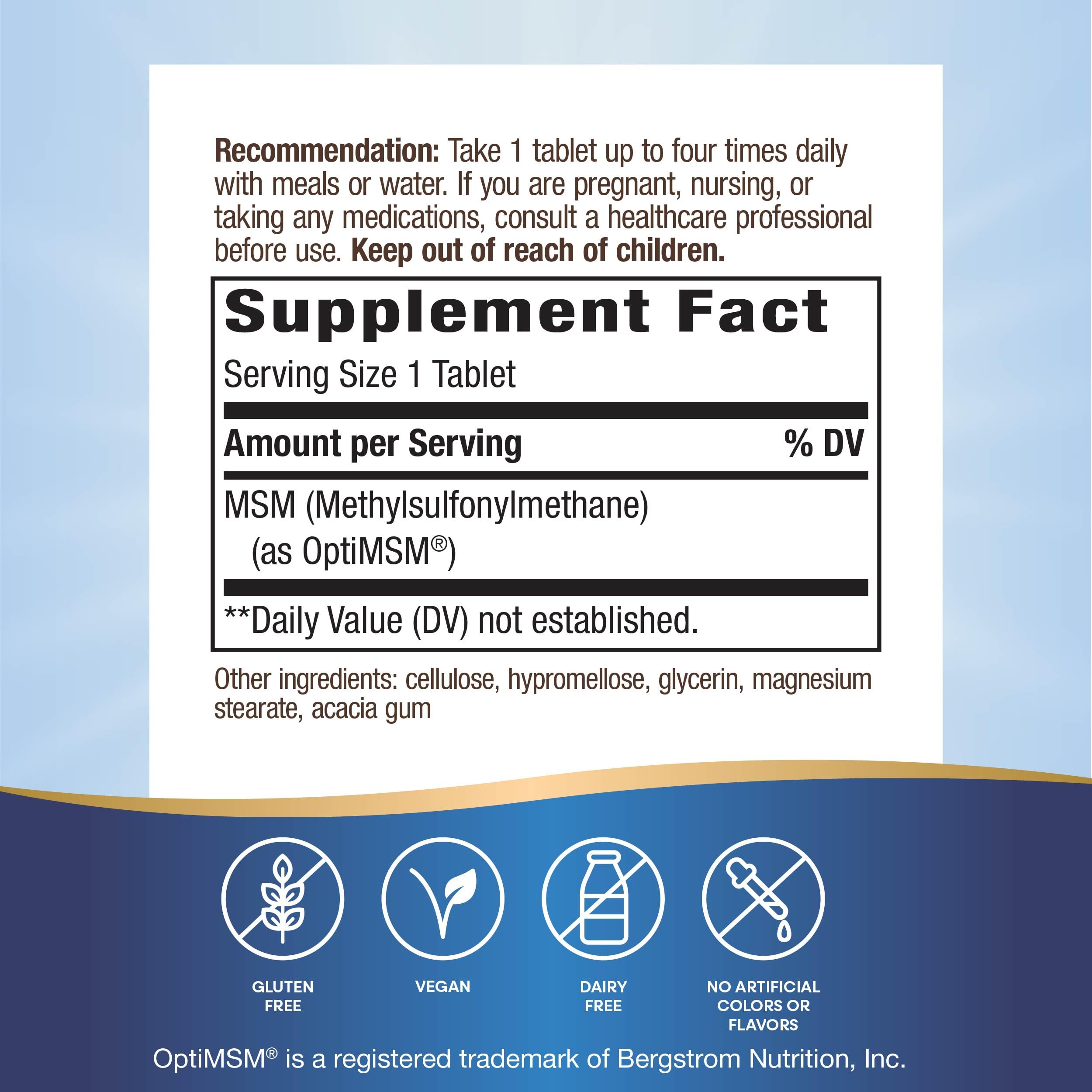 Nature's Way MSM 1000 mg: cápsulas que representan comodidad vegetariana y libre de gluten.