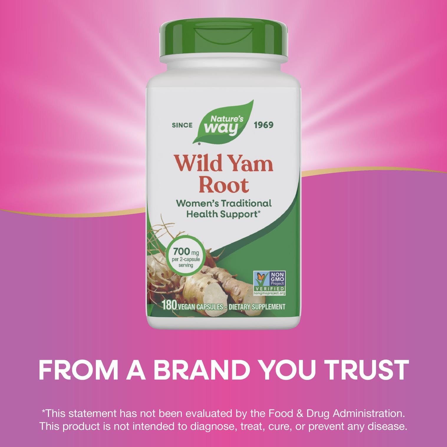 Nature's Way Ñame Silvestre: producto libre de gluten y no transgénico.