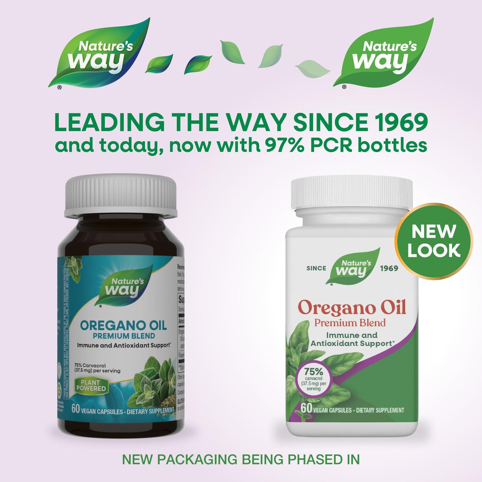 Nature's Way Orégano Envase reciclado al 97% posconsumo.