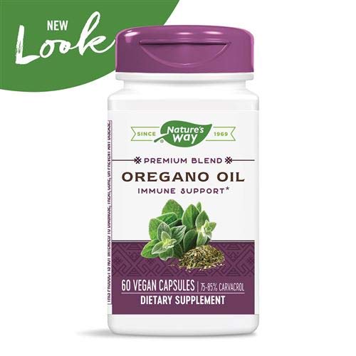 Nature's Way Oregano Oil: etiqueta clara que destaca el carvacrol para balance general.