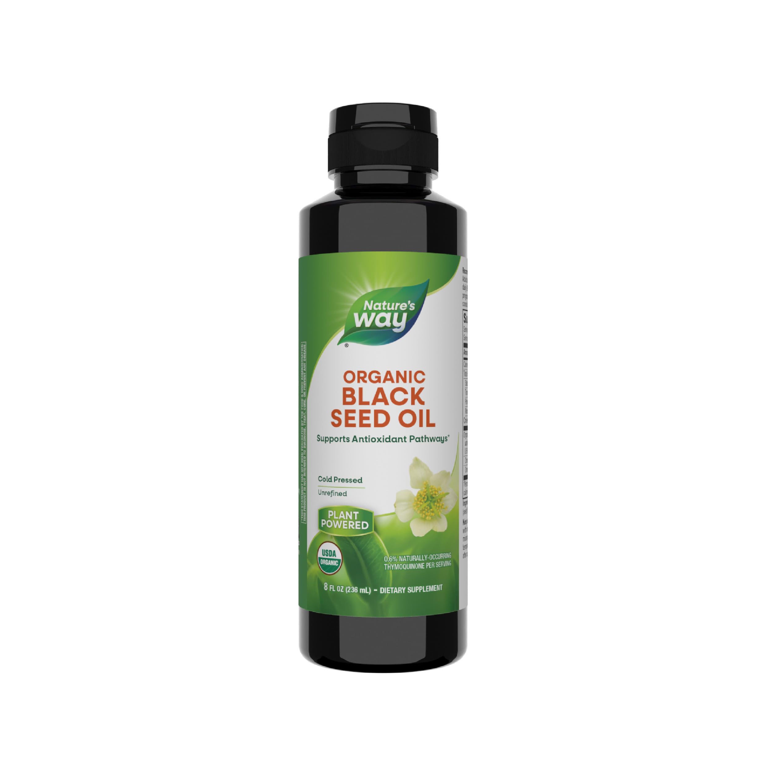 Nature's Way Aceite de Semilla Negra: botella ámbar para consumo diario.