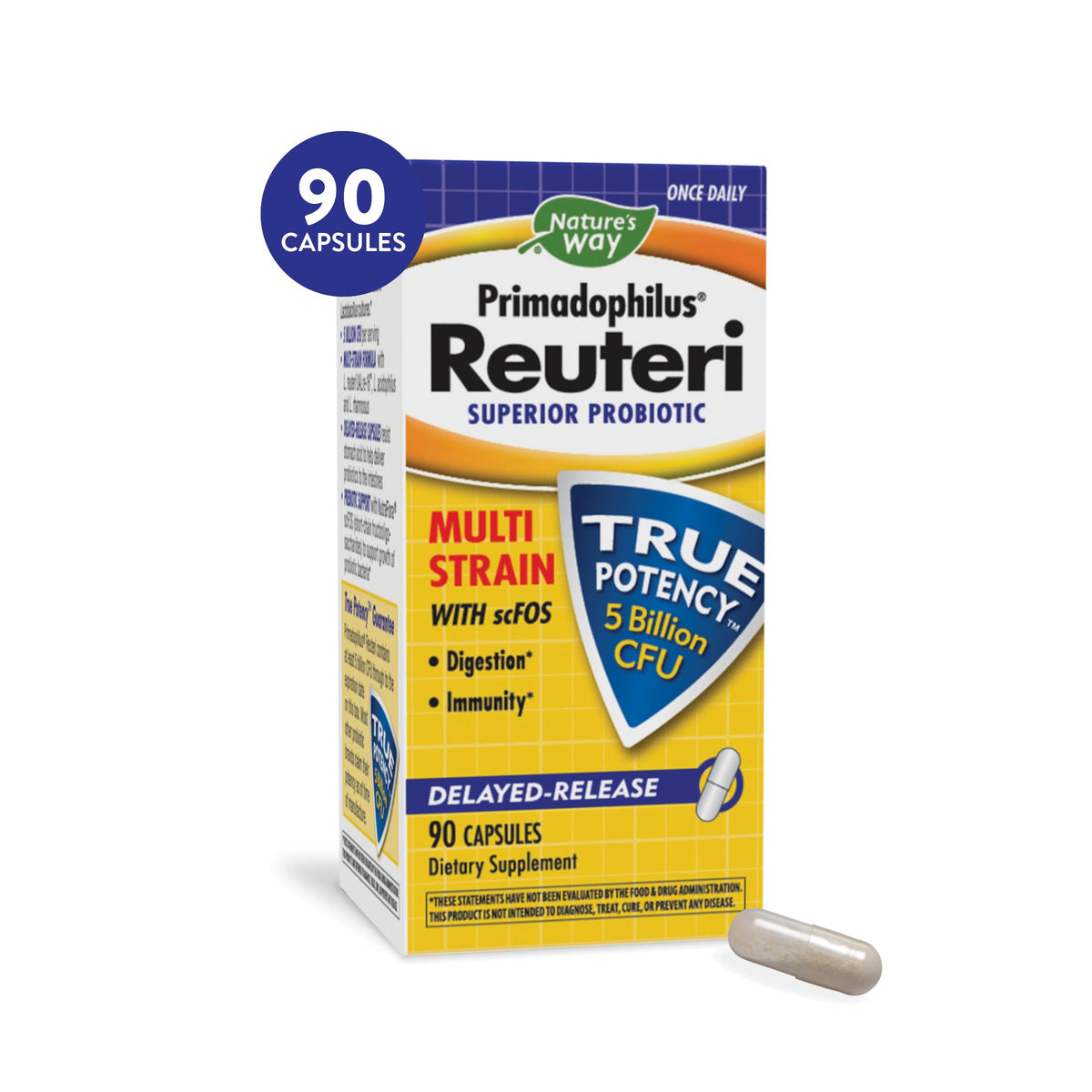 Nature's Way Primadophilus Reuteri: botella de cápsulas, apoyo digestivo diario