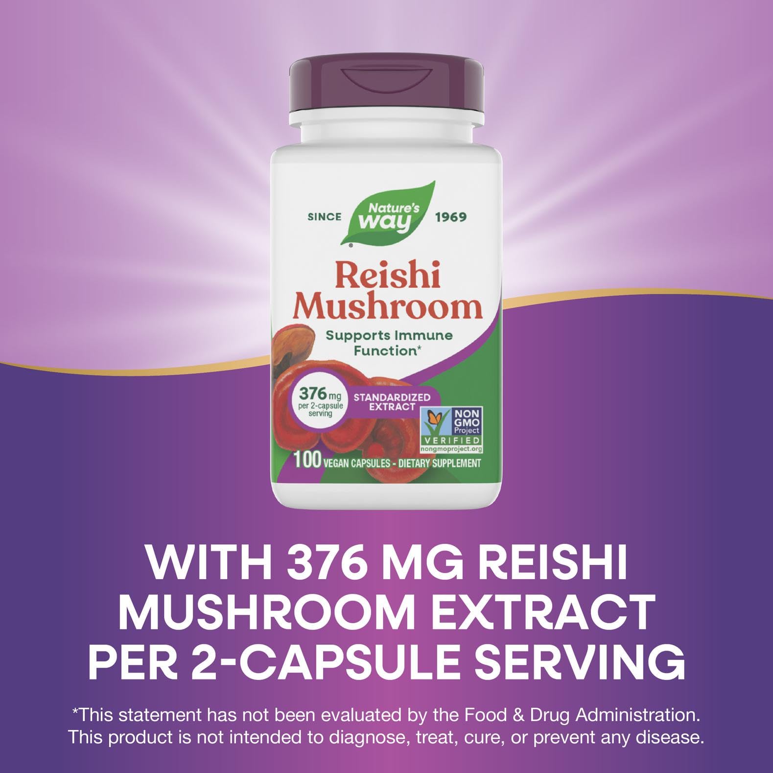 Nature’s Way Reishi ingredientes y leyenda en etiqueta clara