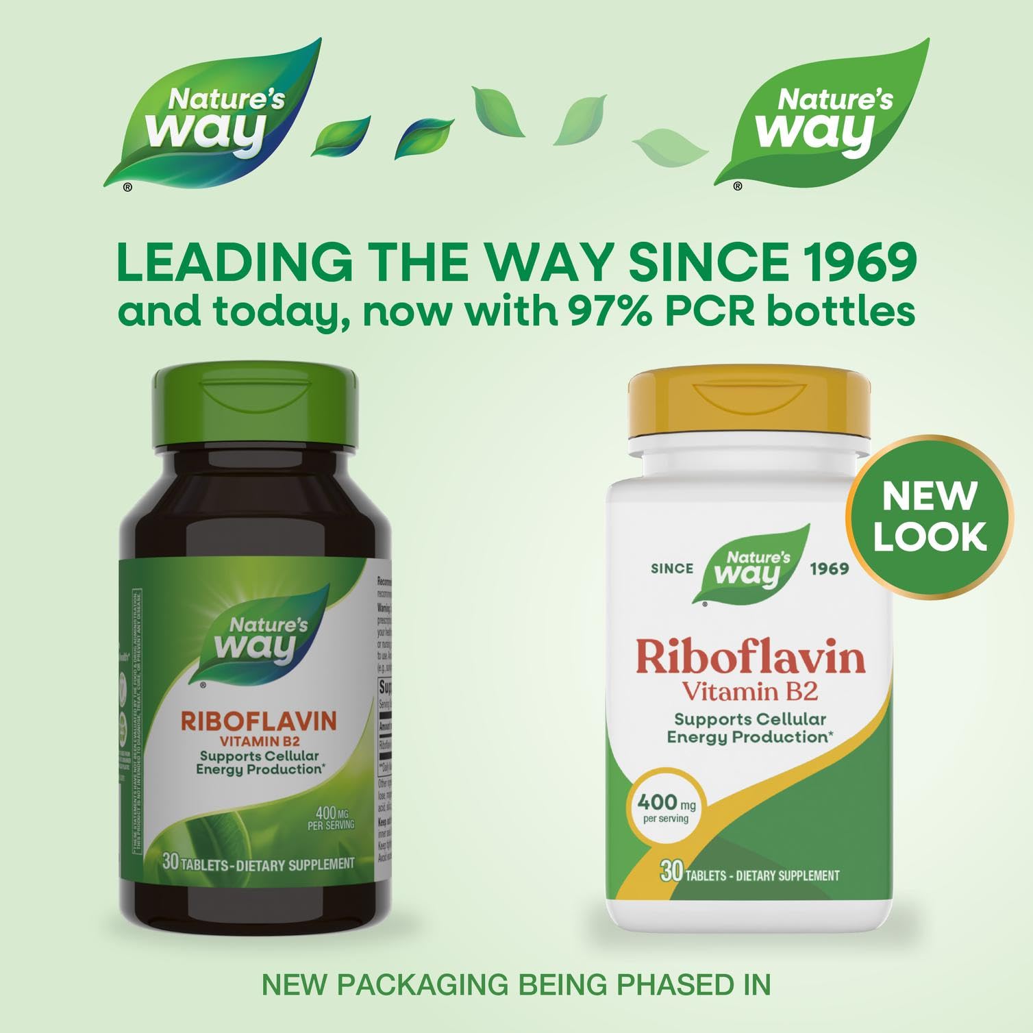 Nature's Way Riboflavina B2Tableta trasera, ayuda a transformar alimentos en energía útil.