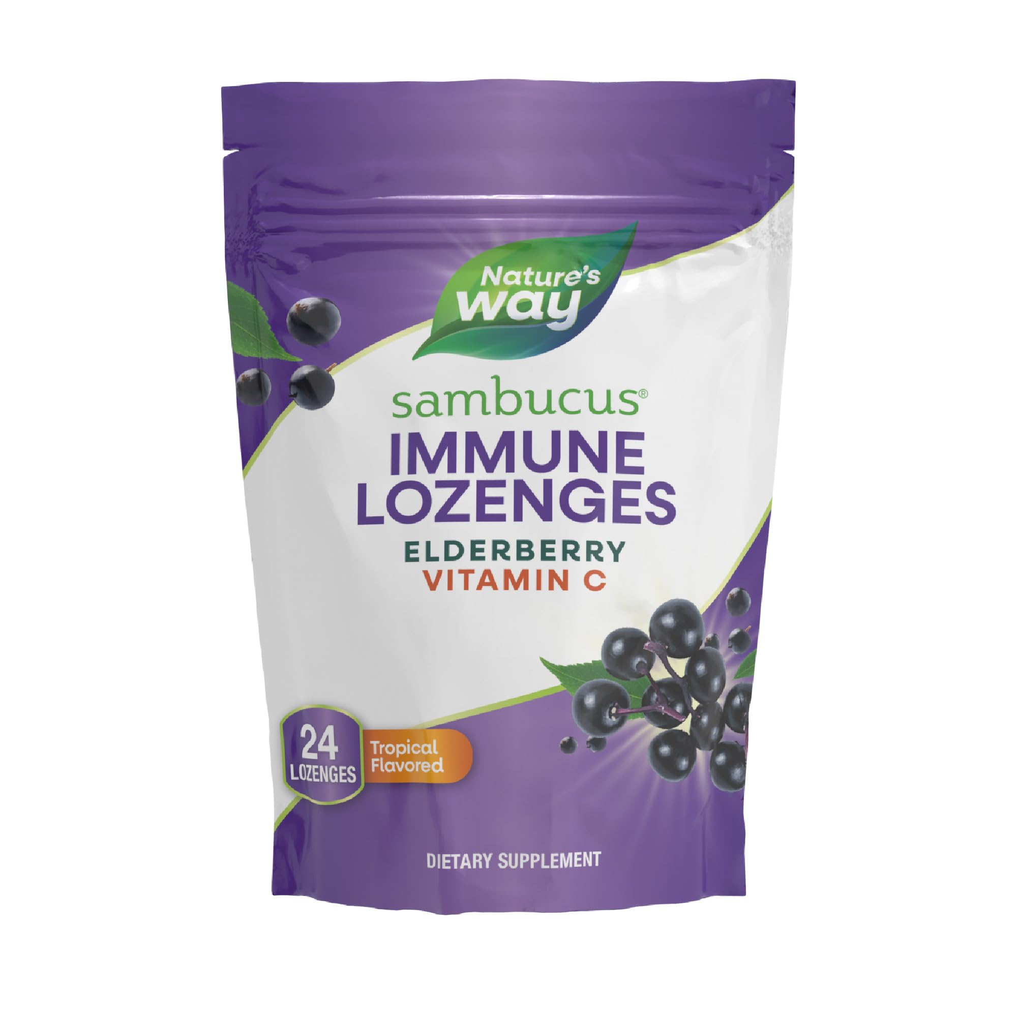 Nature's Way Sambucus Immune Lozenges en frasco frontal para consumo diario.