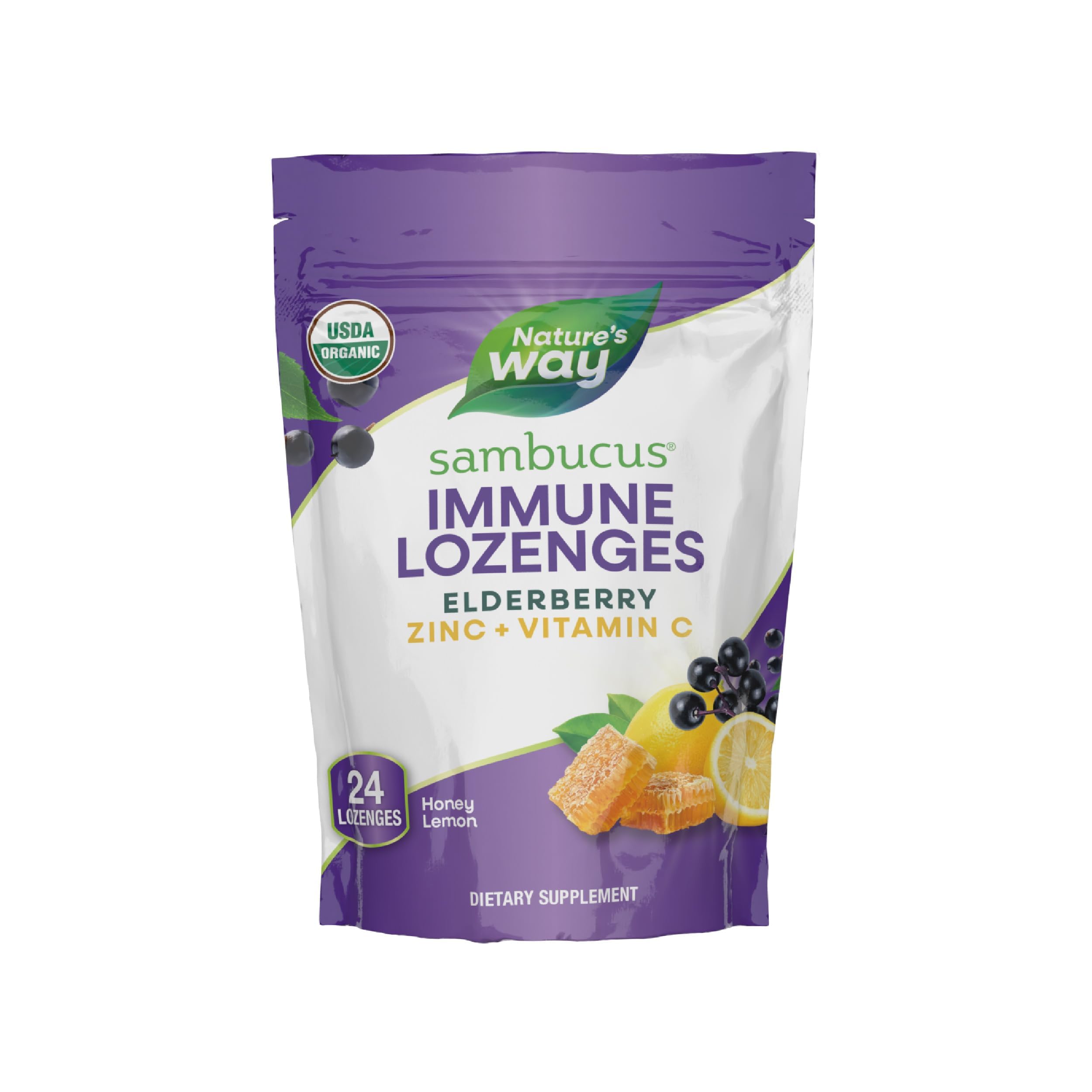 Nature's Way Sambucus Zinc Lozenges: bote práctico para consumo diario y sabor miel limón