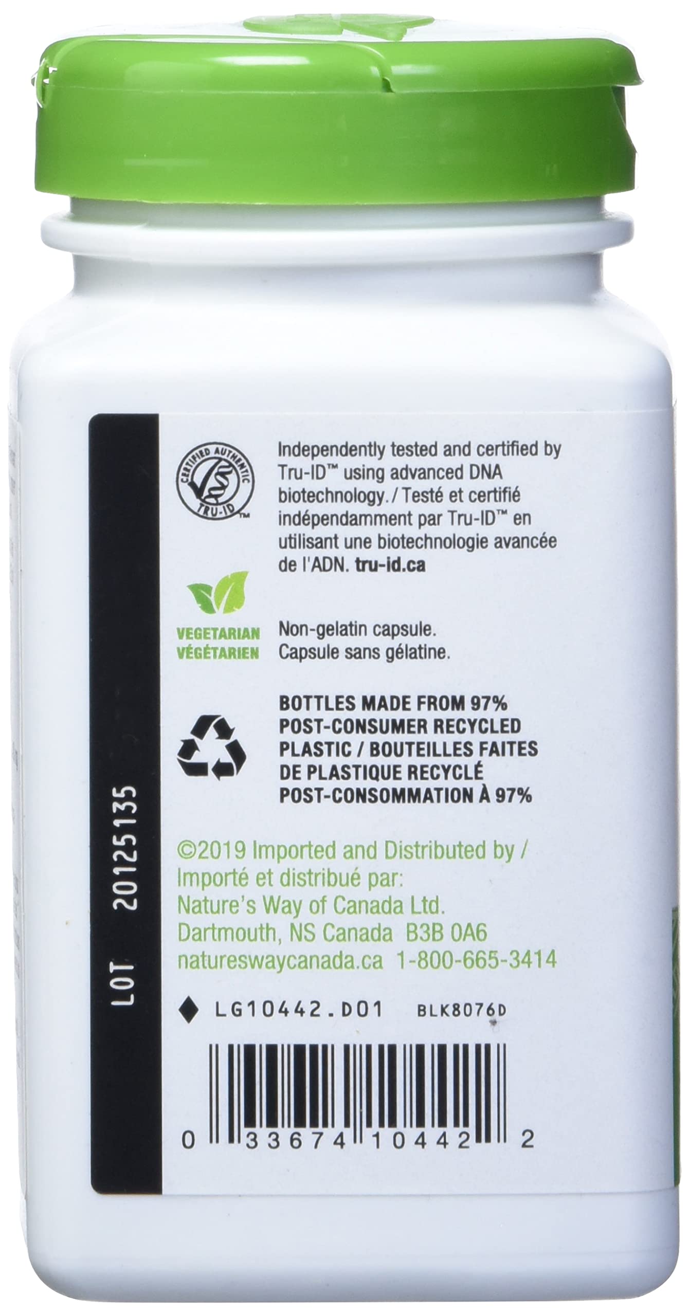 Nature's Way Slippery Elm Bark, cápsulas con certificación TRU-ID para calidad.
