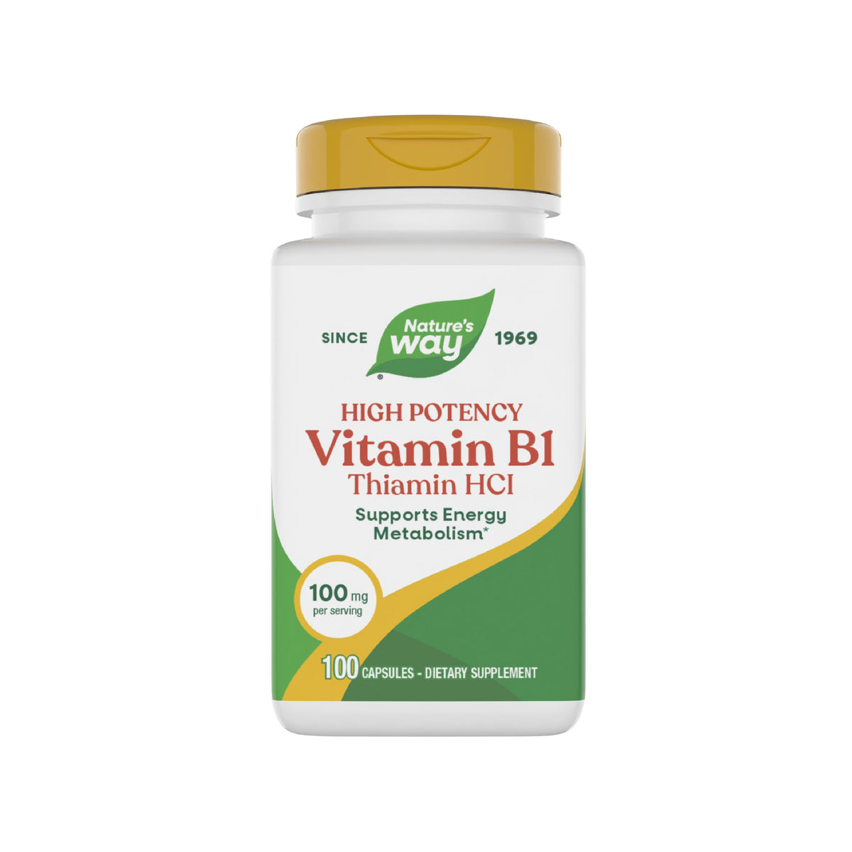 Nature's Way Tiamina B1 cápsulas en botella para uso diario y energía