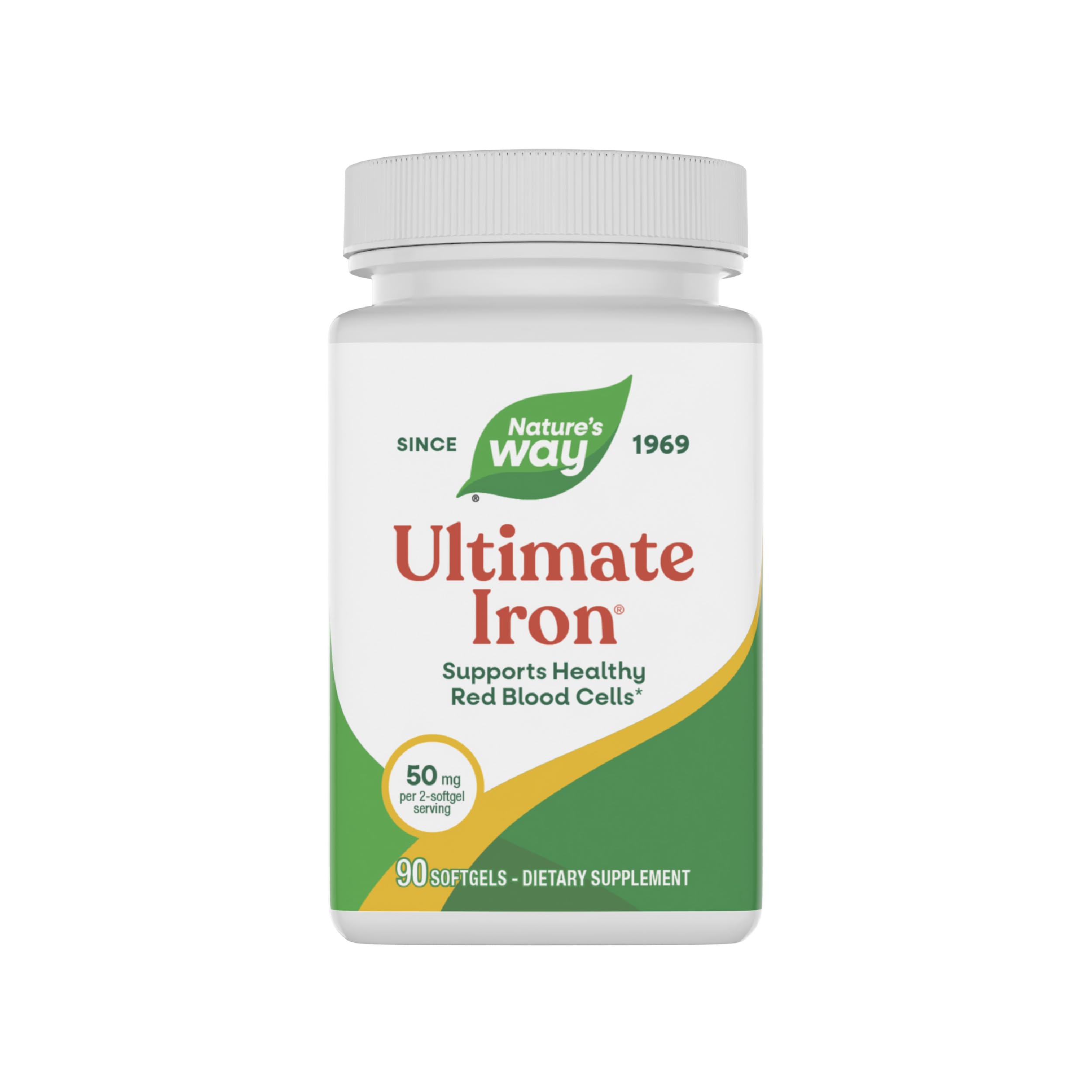 Nature's Way Ultimate Iron cápsulas blandas frente: apoyo a niveles saludables de hierro.