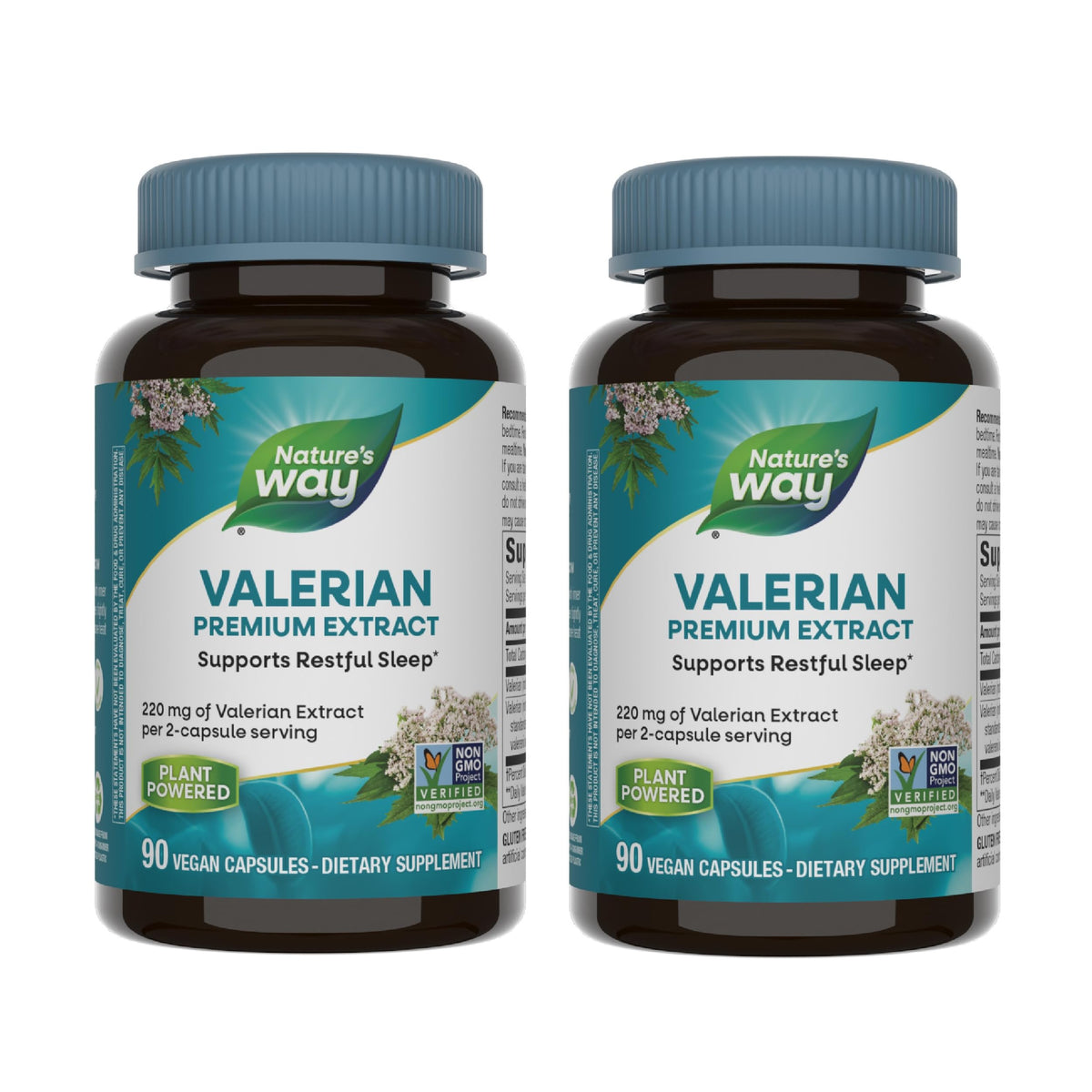 Nature's Way Valerian Premium Extract, envase visible, apoyo para descanso nocturno.