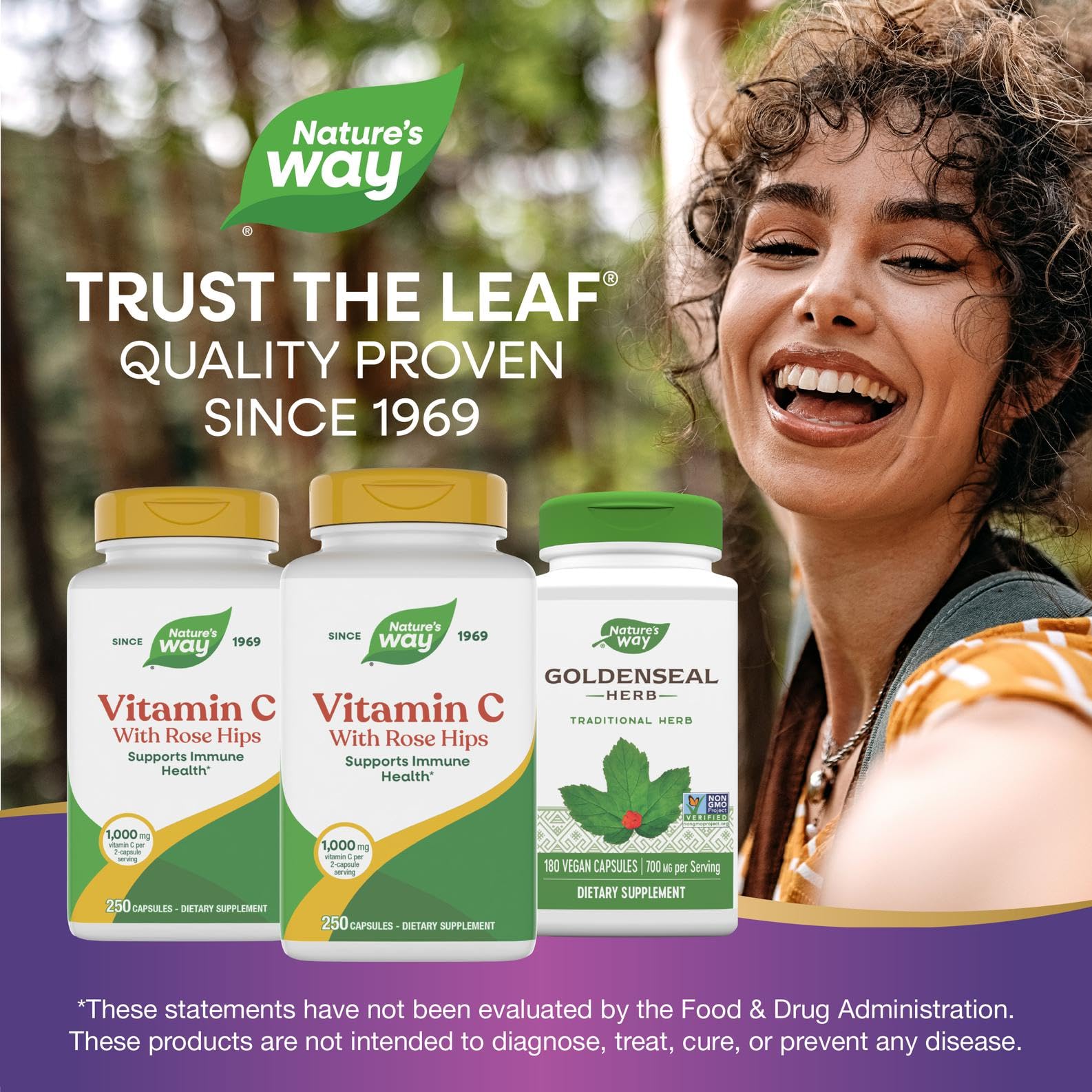 Nature's Way Vitamina C con Rosa Mosqueta cápsulas, uso diario para bienestar general.