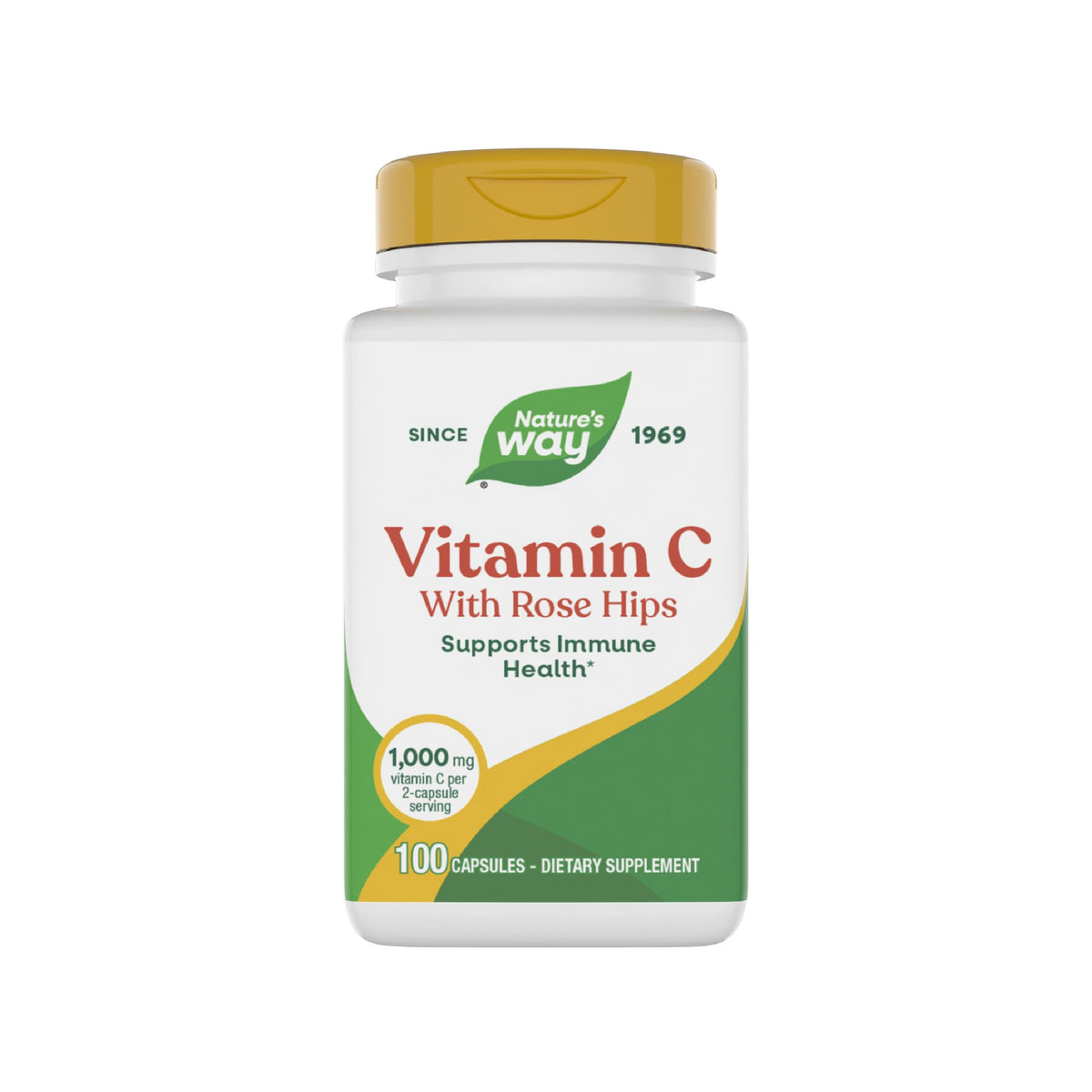 Nature's Way Vitamina C con Rosa Mosqueta, envase con cápsulas para apoyo inmunológico.