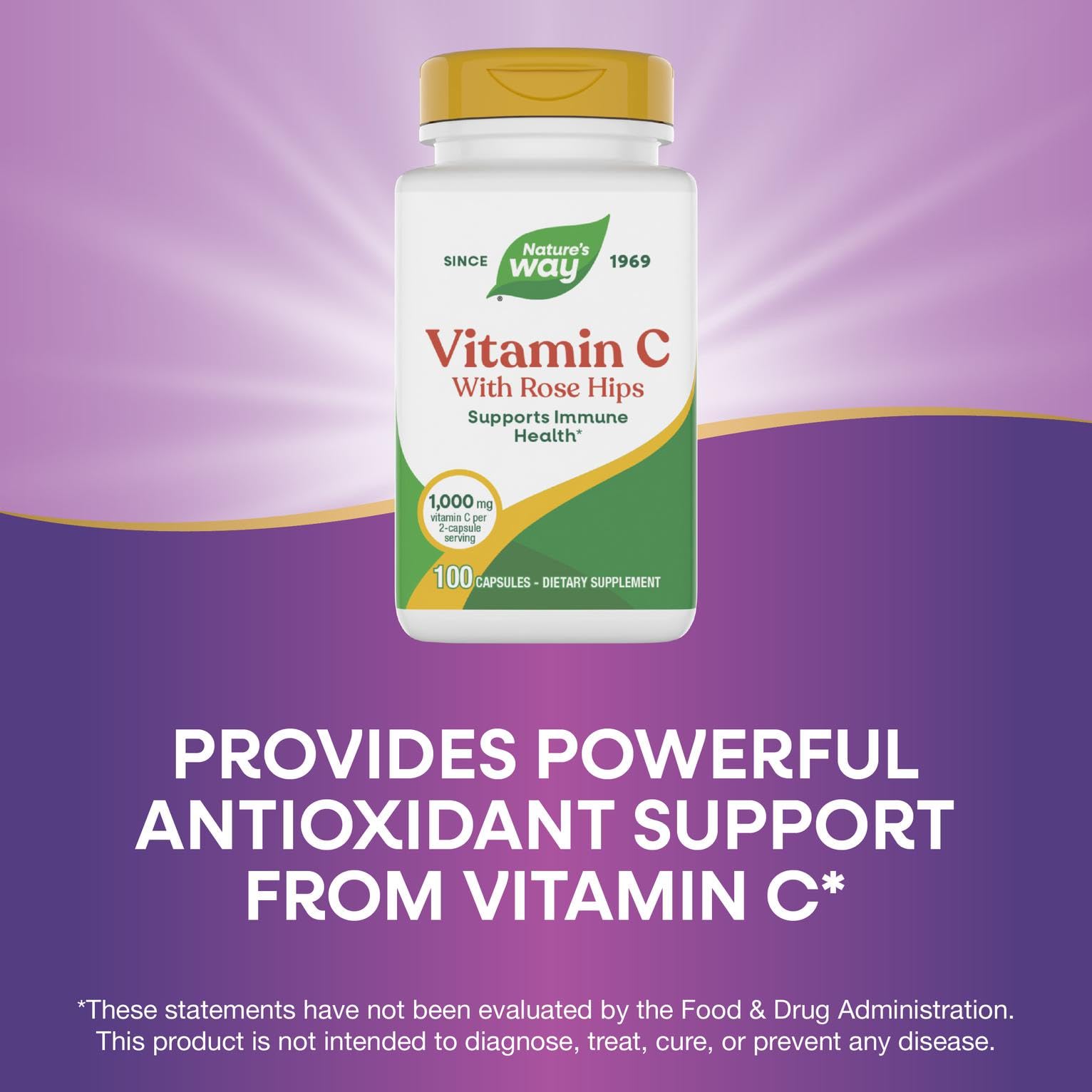 Nature's Way Vitamina C con Rosa Mosqueta, etiqueta sin gluten para dietas específicas.